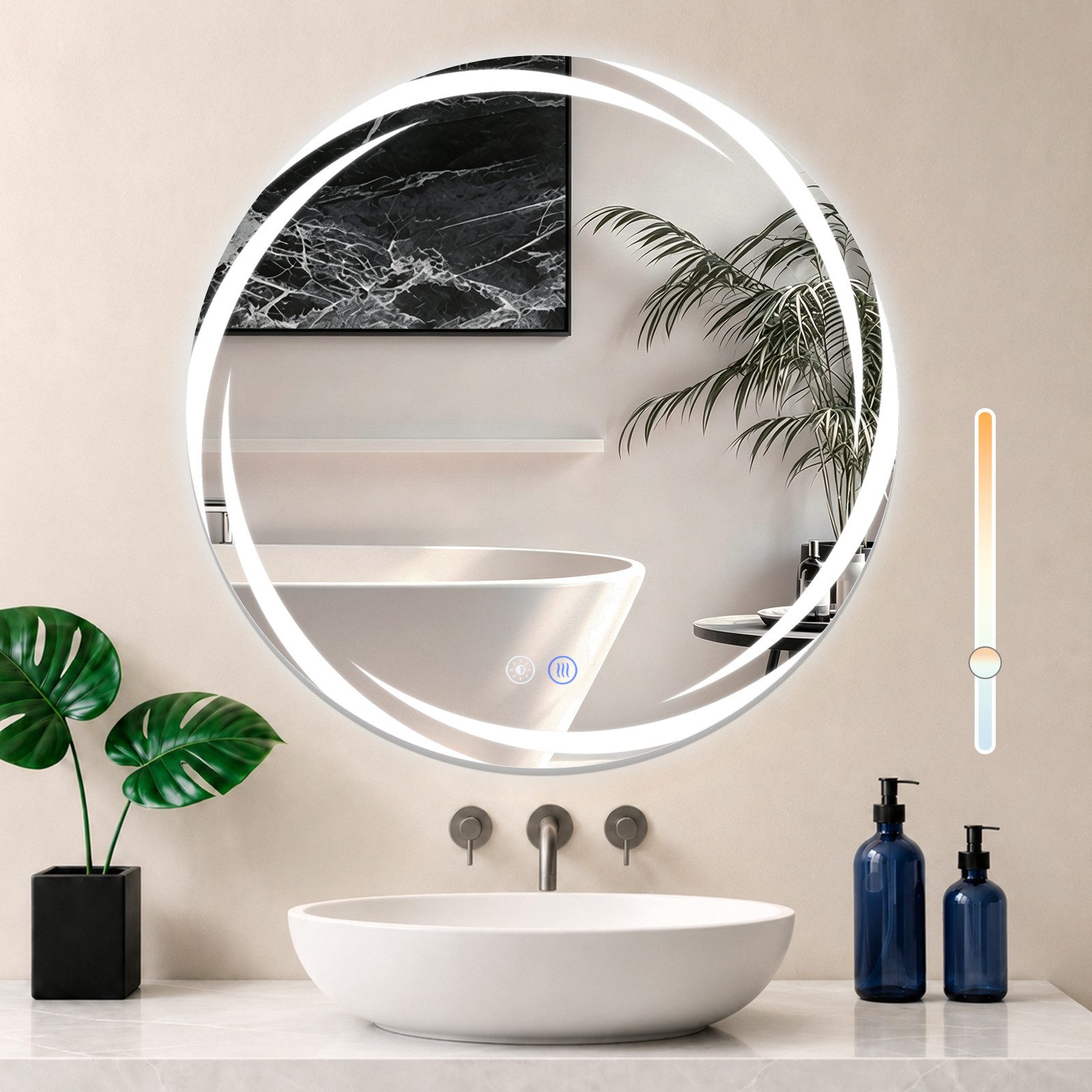 Nettlife Wandspiegel LED spiegel mit Beleuchtung Rund 50/60/70/80cm Badspiegel, zimmerspiegel mit Touch Schalter und Entfogger Funktion