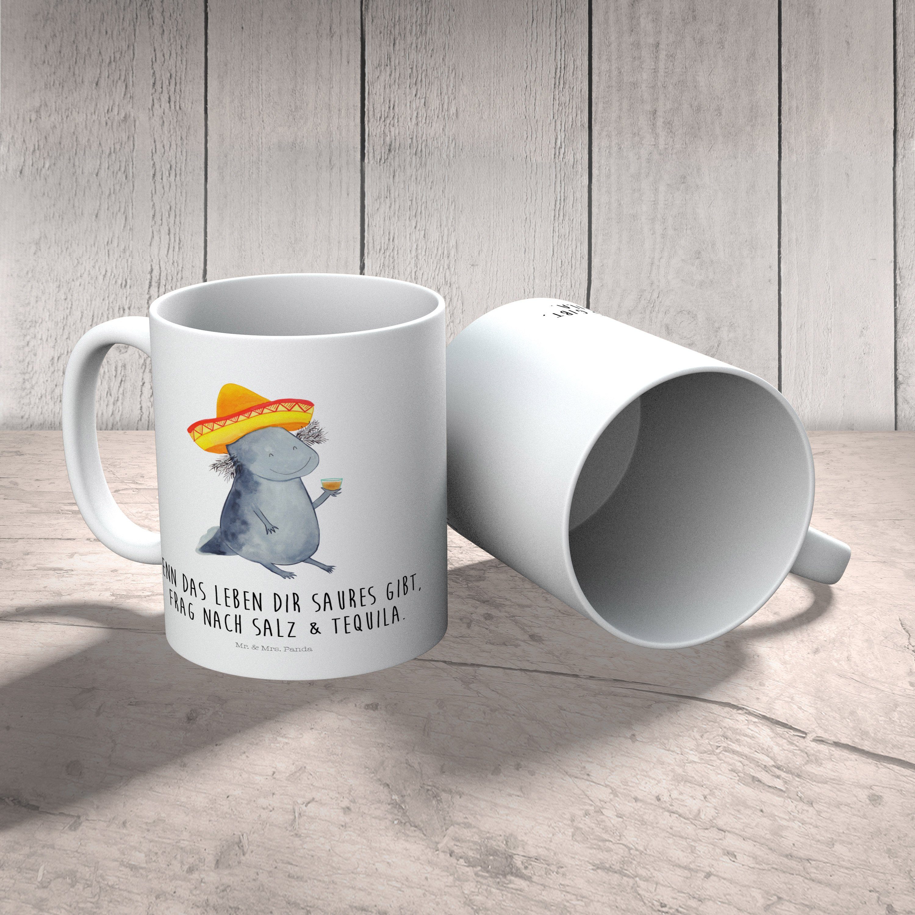 Mr. & Mrs. Panda Axolotl Tequila - - Kinderbecher Kunststoff Tasse, Geschenk, Weiß Kunststoffgeschirr, Kunstst