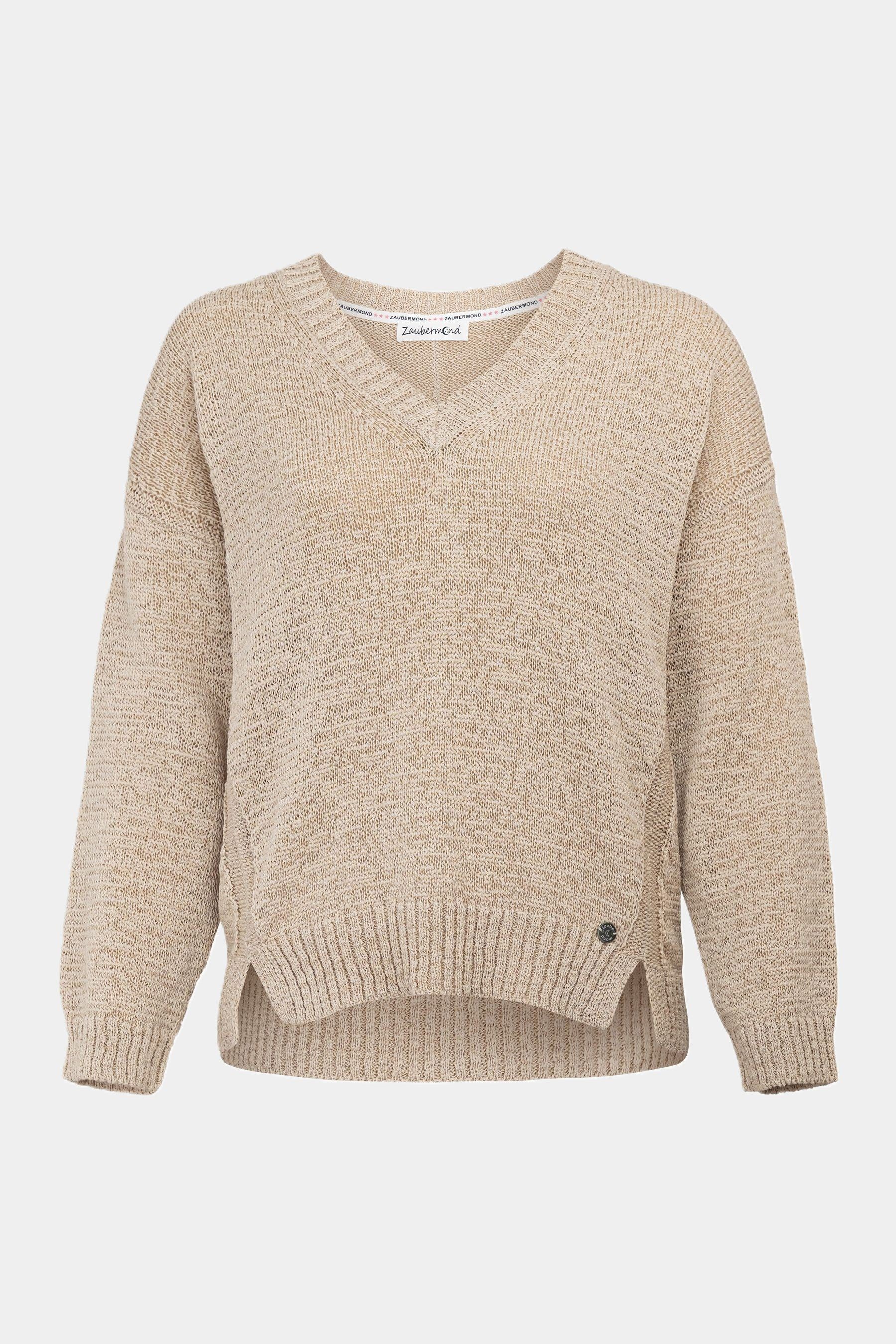 Zaubermond Strickpullover Strickpullover mit V-Ausschnitt KIESEL günstig online kaufen