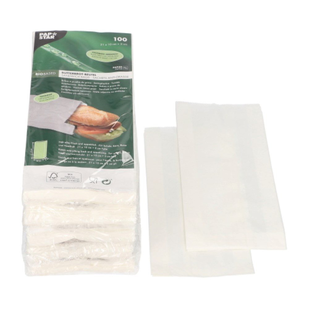 PAPSTAR Frischhaltebeutel 500 Butterbrotbeutel 21 cm x 10 cm x 3 cm weiss, fettdicht