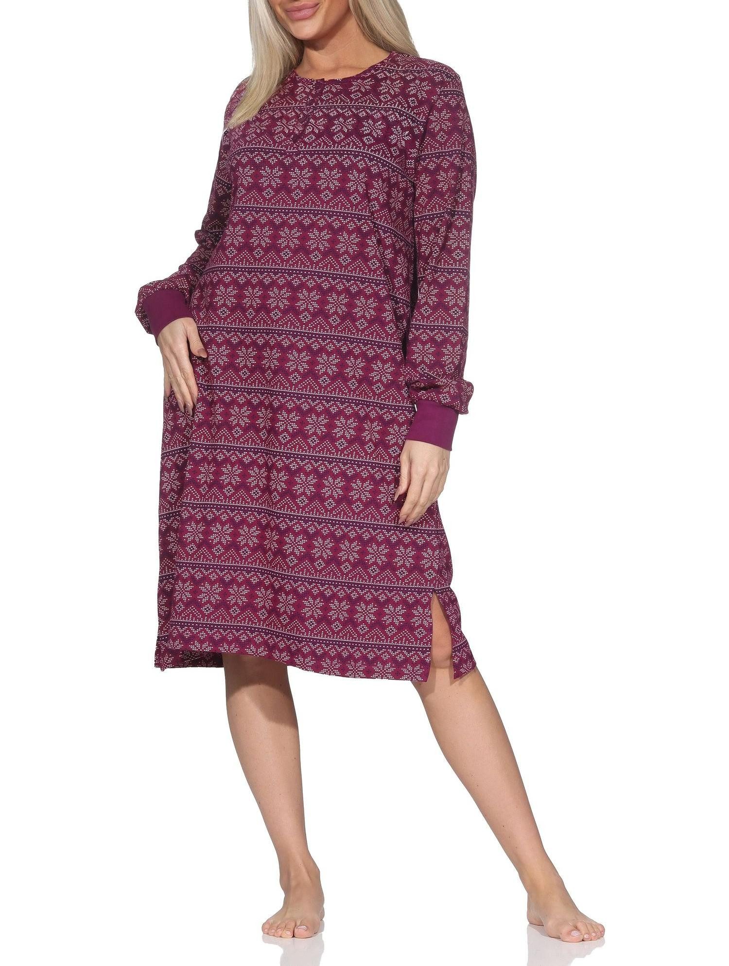 Nachthemd Damen Nachthemd langarm mit Bündchen + Ethnolook - auch in Übergrößen
