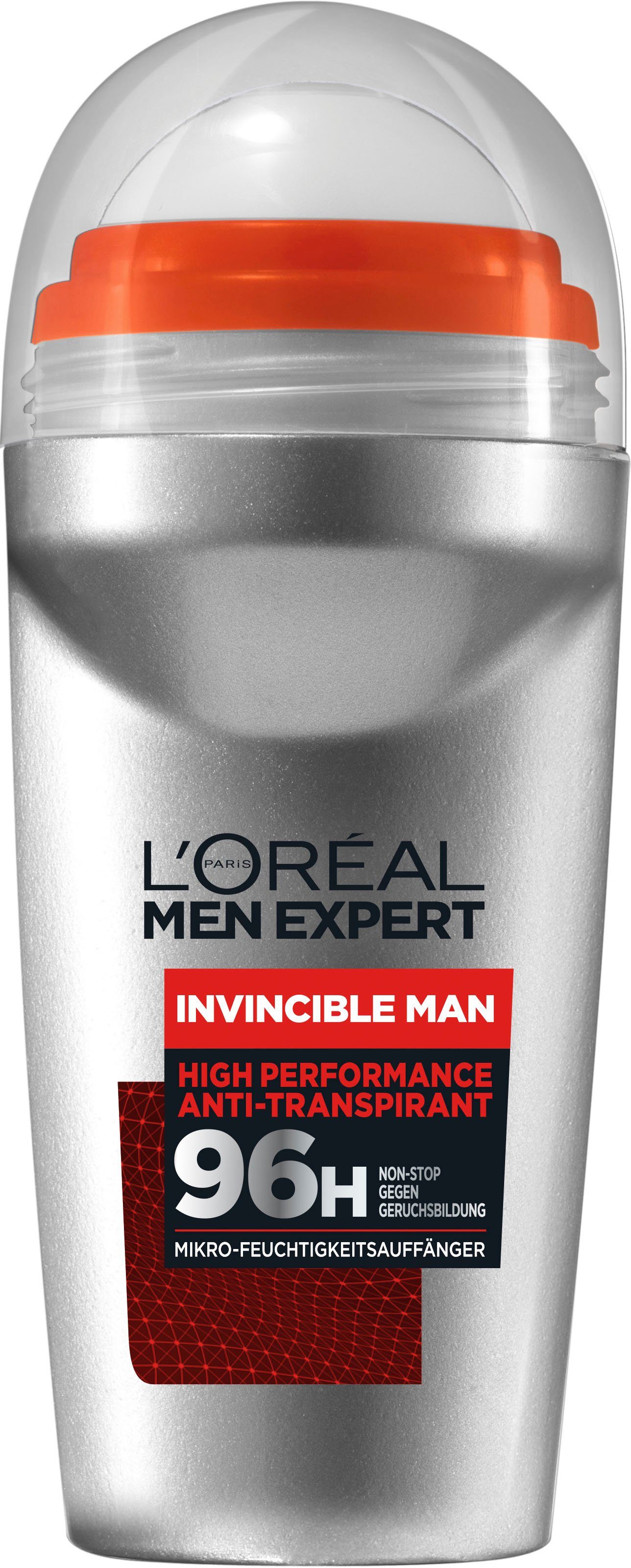 L'ORÉAL PARIS MEN EXPERT Deo-Roller Invicible 96h, Packung, 6-tlg., mit hoher Zuverlässigkeit