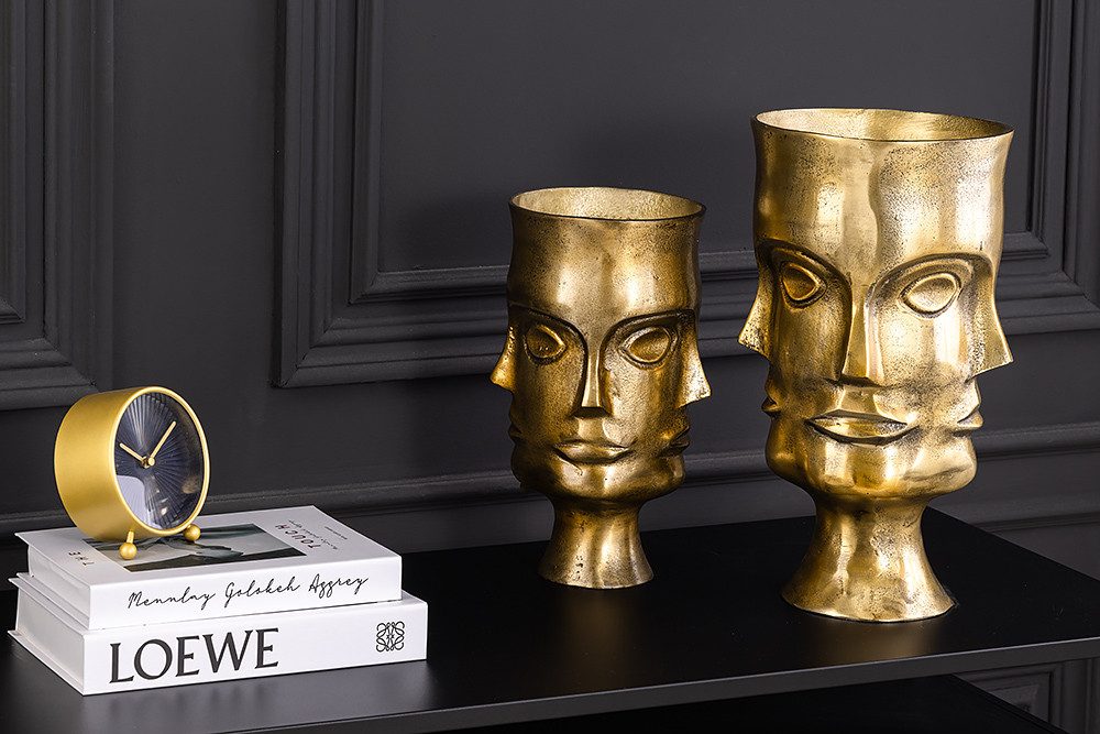 riess-ambiente Dekovase FACE 40cm messing antik · Design-Tischvase aus Metall mit Motiv (Set, 2 St), für Trockenblumen · Blumentöpfe · handmade · Wohnzimmer · Modern