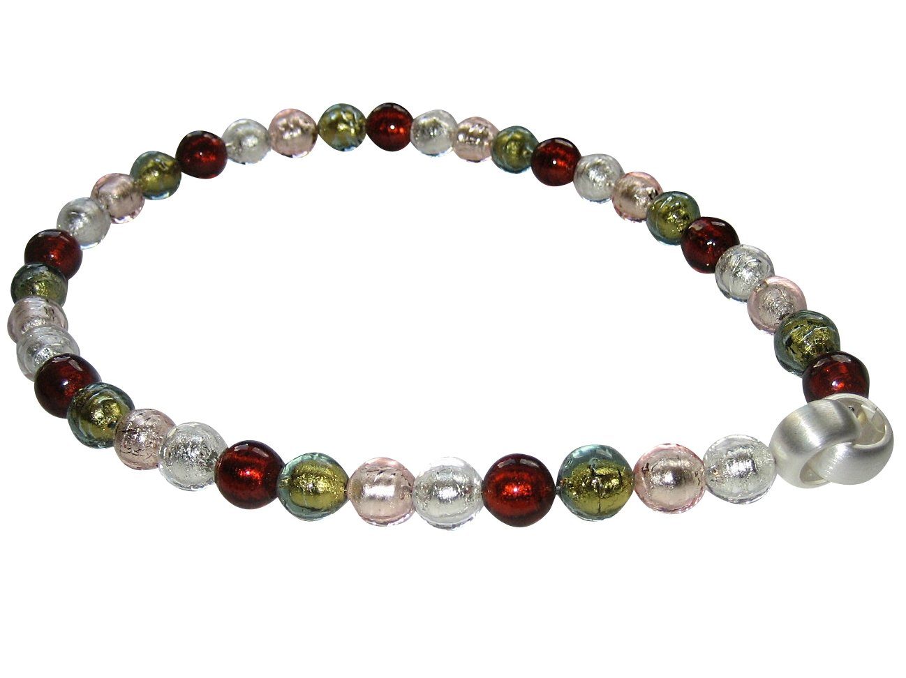 Mugello Perlenkette Murano Kette Autunno Sterlingsilber klassisch, Muranoglas mit eingearbeitetem Blattgold, Schließe Goldschmiedearbeit