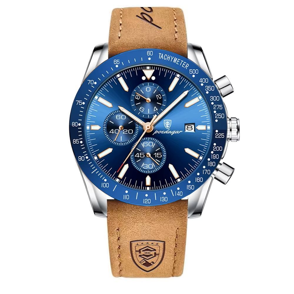 POEDAGAR Quarzuhr Poedagar 988 Herren-Chronograph Uhr – Lederband, 5 Modelle,Datum 988