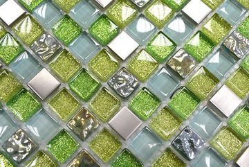 Mosani Mosaikfliesen Glasmosaik Mosaikfliese Edelstahl grün lime silber