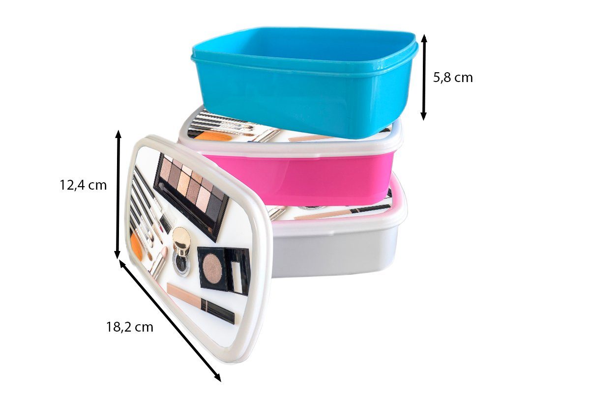 MuchoWow Lunchbox rosa Brotbox Erwachsene, Brotdose für Kinder, Kunststoff Kunststoff, (2-tlg), Mädchen, Snackbox, Schminkkasten