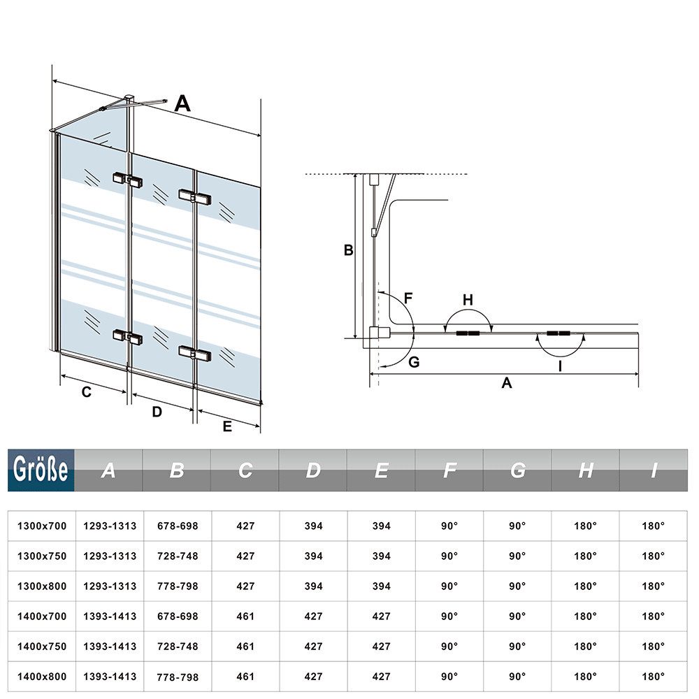 duschspa Badewannenaufsatz 140cm SchwarzFaltwand mit Seitenwand günstig online kaufen