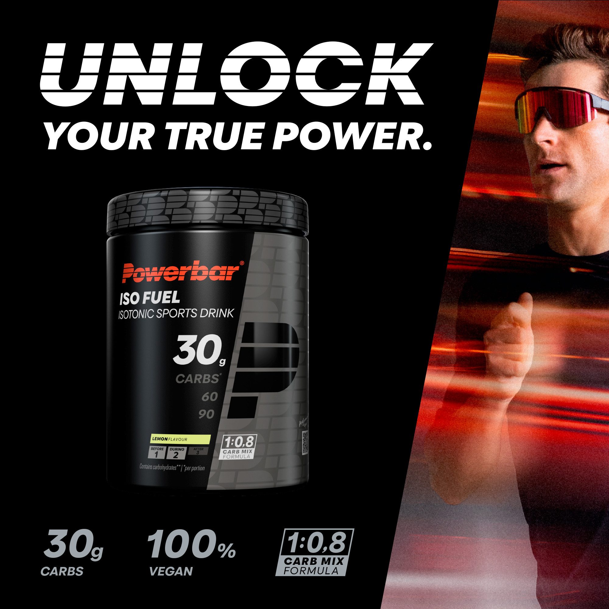 PowerBar Iso Fuel 30 Kohlenhydrate Lemon Black Line 608 g isotonic Sports Drink Pulver, 1 er Dose à 1 St., 608 g, 30 g Kohlenhydrate pro Portion im Verhältnis von 1:0,8