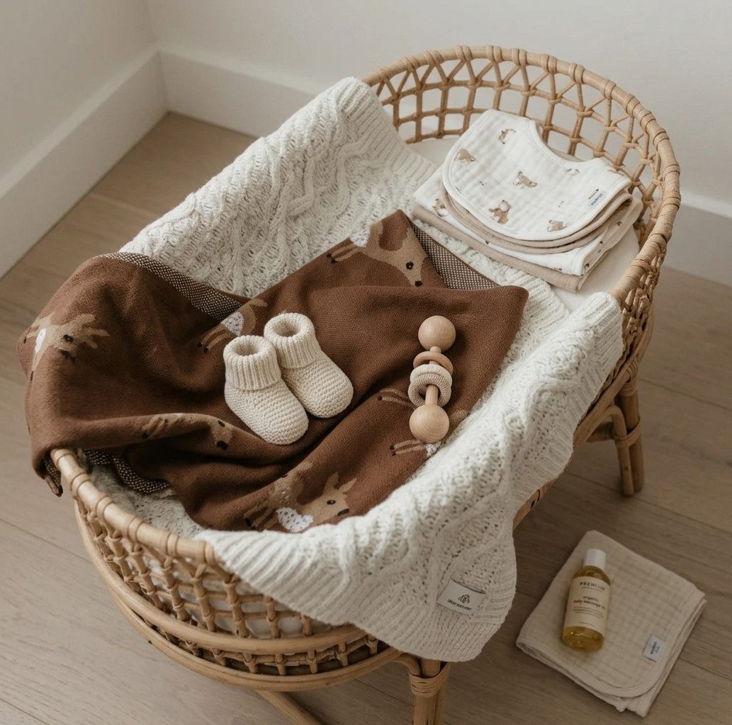 Babydecke Bleu La La Whimsy Collection gestrickte Knit Decke mit Schafmotiv, TSE, 100% Baumwoll Babywickel Decke – Bild 5 von 5