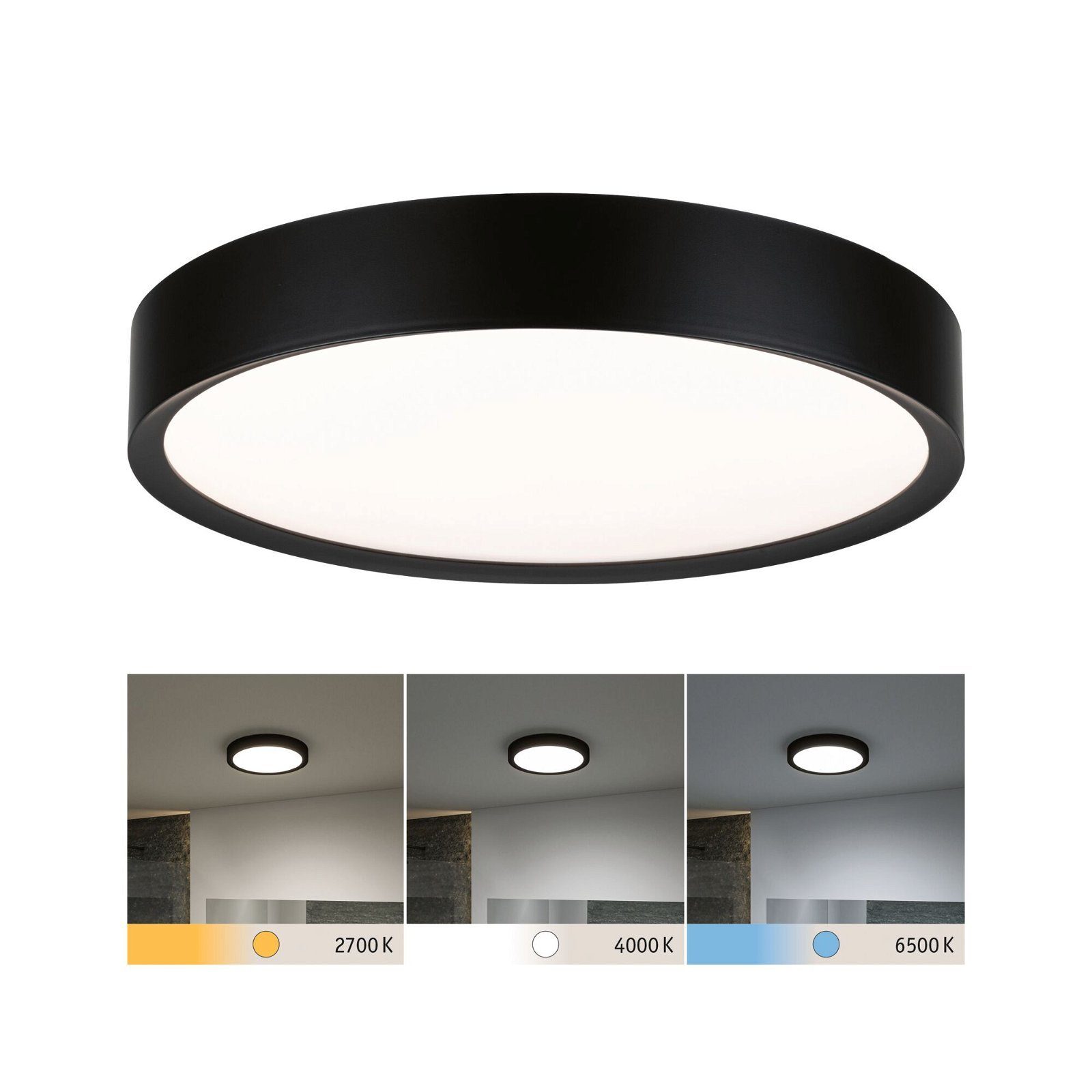 Paulmann LED Deckenleuchte Selection IP44 Tageslichtweiß, 24W Bathroom Schwarz LED WhiteSwitch Kunststoff, integriert, fest Tega 230V