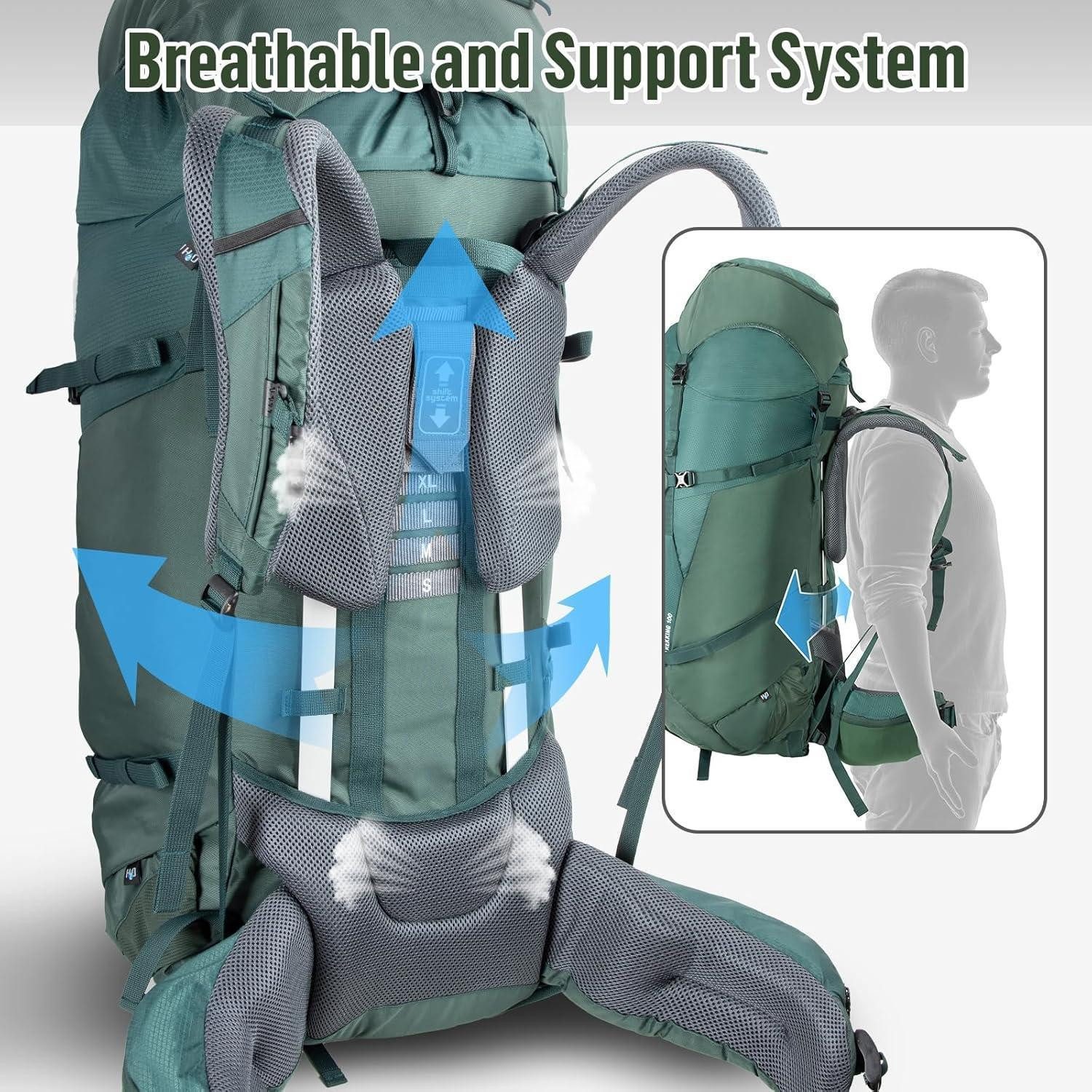 LuxusKollektion Trekkingrucksack Rucksack 50L 100L Trekkingrucksack Herren Damen 100 liter Grün Plus