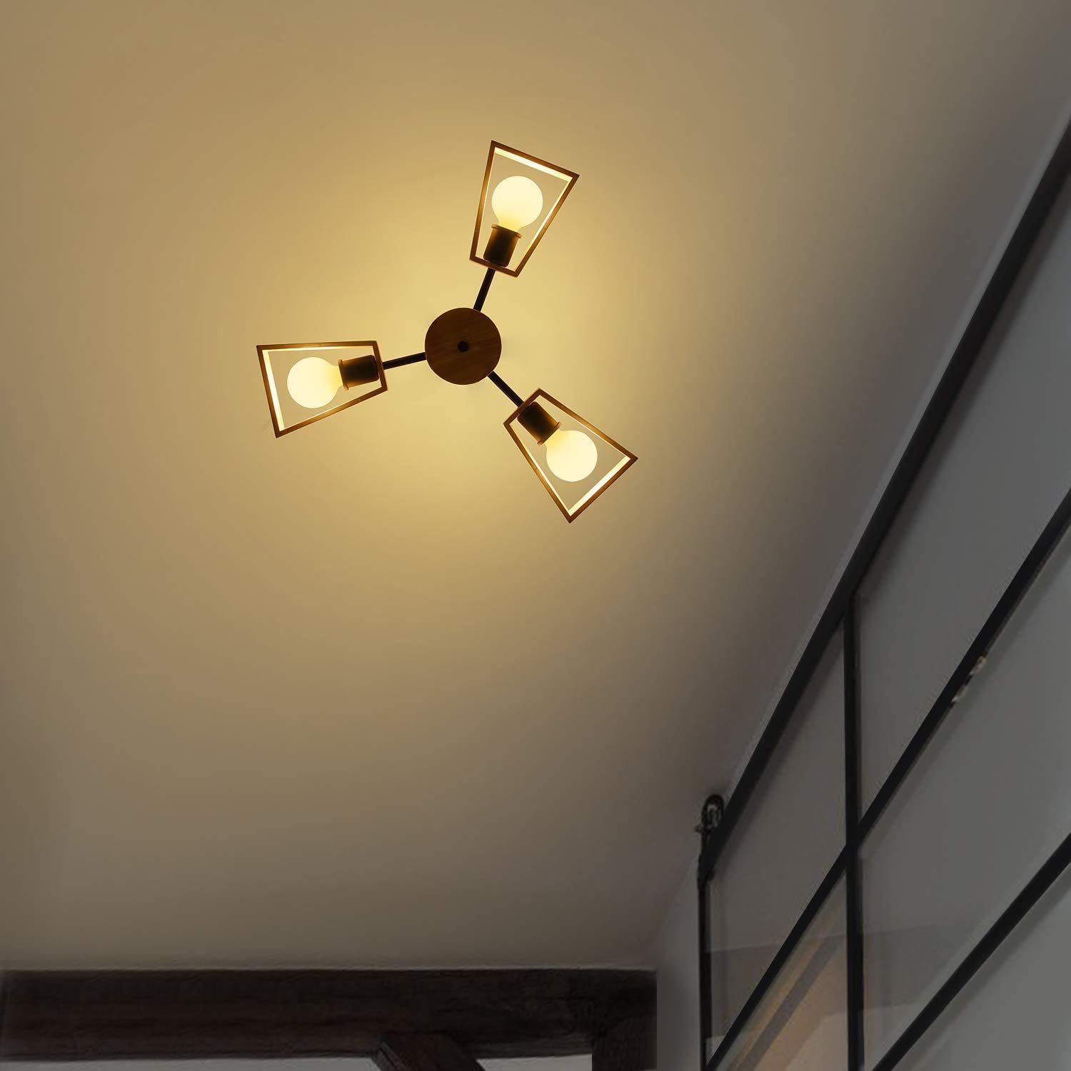 E27 Höhenverstellbar Holz LED rustikal wechselbar Deckenleuchte Beleuchtung Wohnzimmer, ZMH