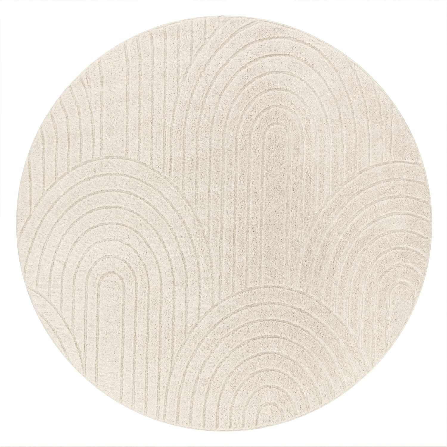 KADIMA DESIGN Teppich waschbar Struktur Wohnzimmer schmutzabweisend Teppich Kurzflor, Rund, Höhe: 16 mm, Florhöhe: 12 mm, Polyester, Rund, 120D, Creme