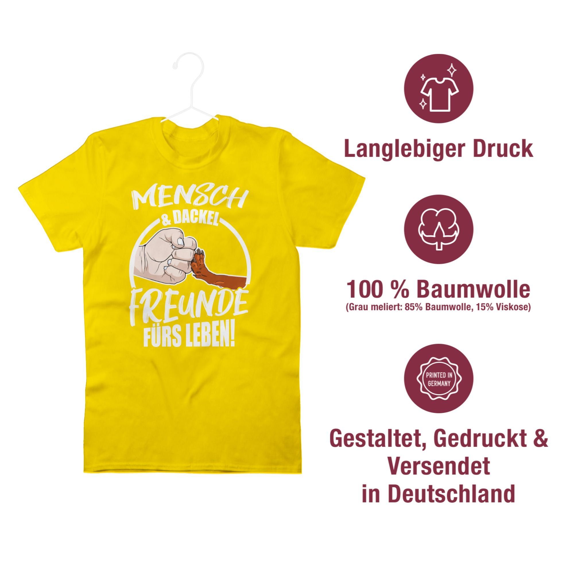 Dackel Geschenk fürs & für 3 Hundebesitzer Shirtracer Gelb Leben T-Shirt Mensch Freunde