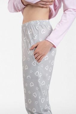 ITALIAN FASHION Schlafanzug Basic langes Oberteil + lange Hose mit dekorativem Herzchen-Aufdruck