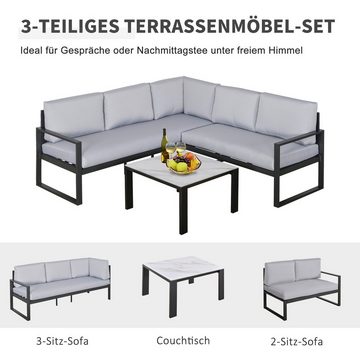 Outsunny Sitzgruppe 3-tlg. Gartenmöbel-Set mit Couchtisch Sofa mit Kissen, (Gartengarnitur, 3-tlg., Gartenset), Outdoor Aluminium Grau 195B x 70T x 75H cm