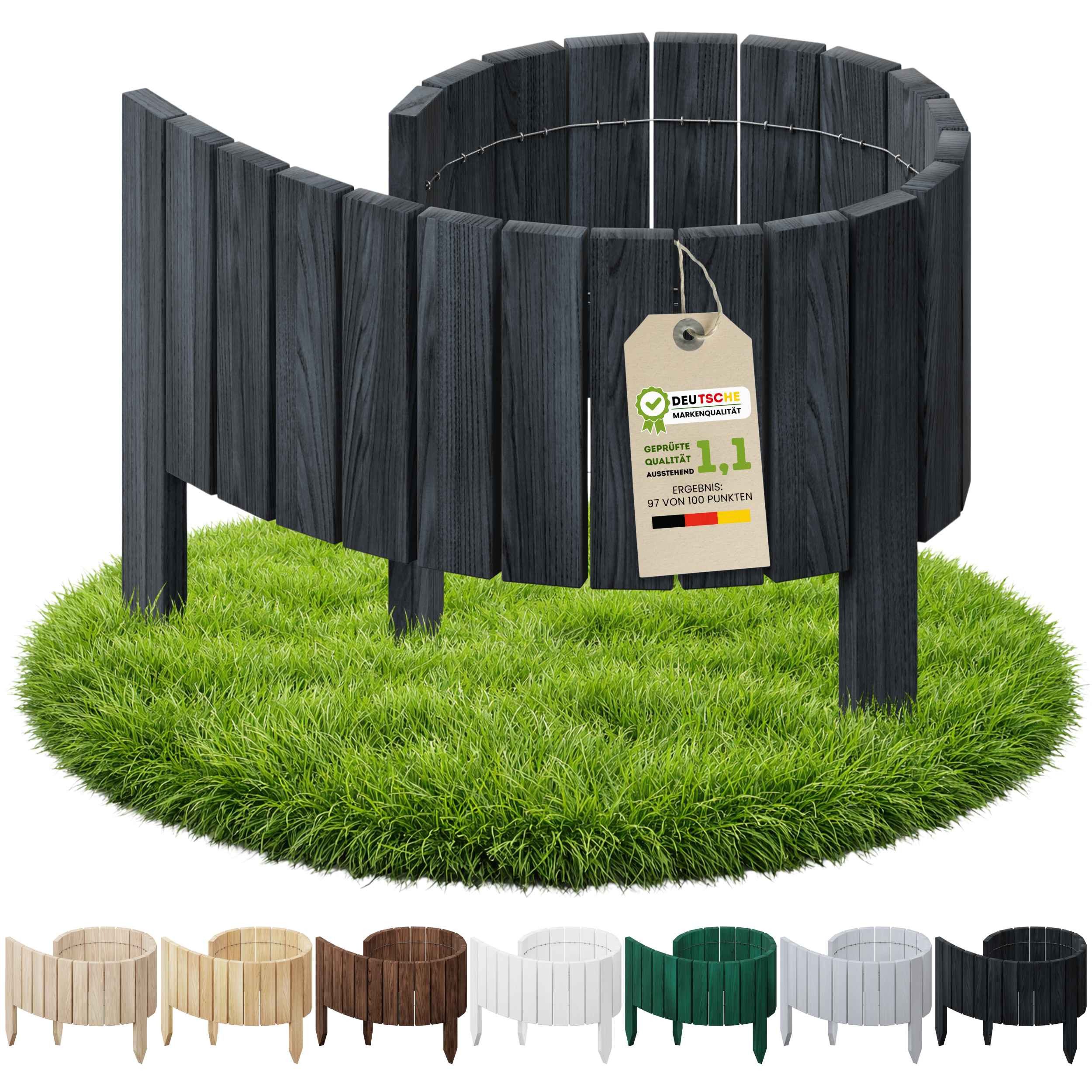 Floranica Palisade Flexible Beeteinfassung Rollborder Beetumrandung Rasenkante Holzzaun, LxH: 100x10 cm, Anthrazit, Rasenbegrenzung Dekozaun Umzäunung von Blumenbeeten Kräutergarten Wege