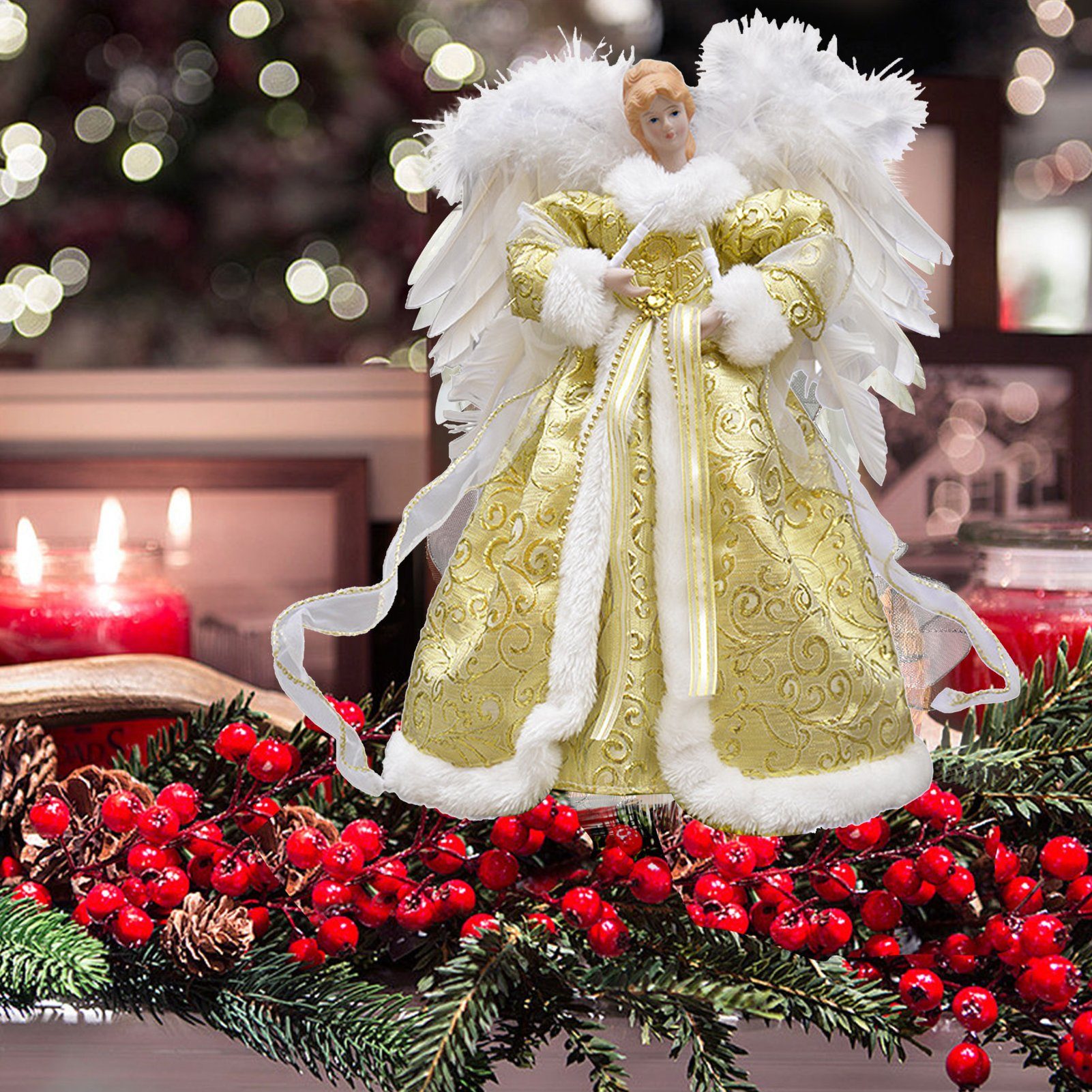 Rutaqian Hänge-Weihnachtsbaum Weihnachtsengel Toper Dekoration Gold Weihnachtsbaum Top Puppe