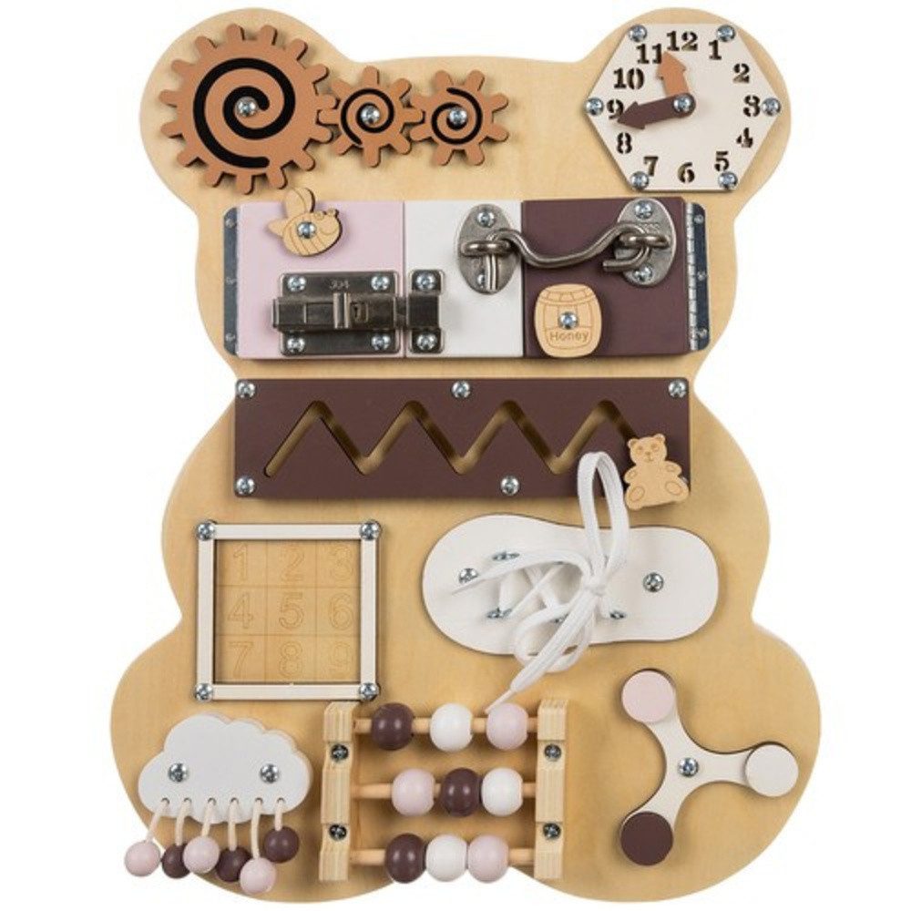 KRUZZEL Motorikbrett Manipulationstafel Teddybär, (Spar-Set, 1-tlg), Kinderspielzeug Feinmotorik