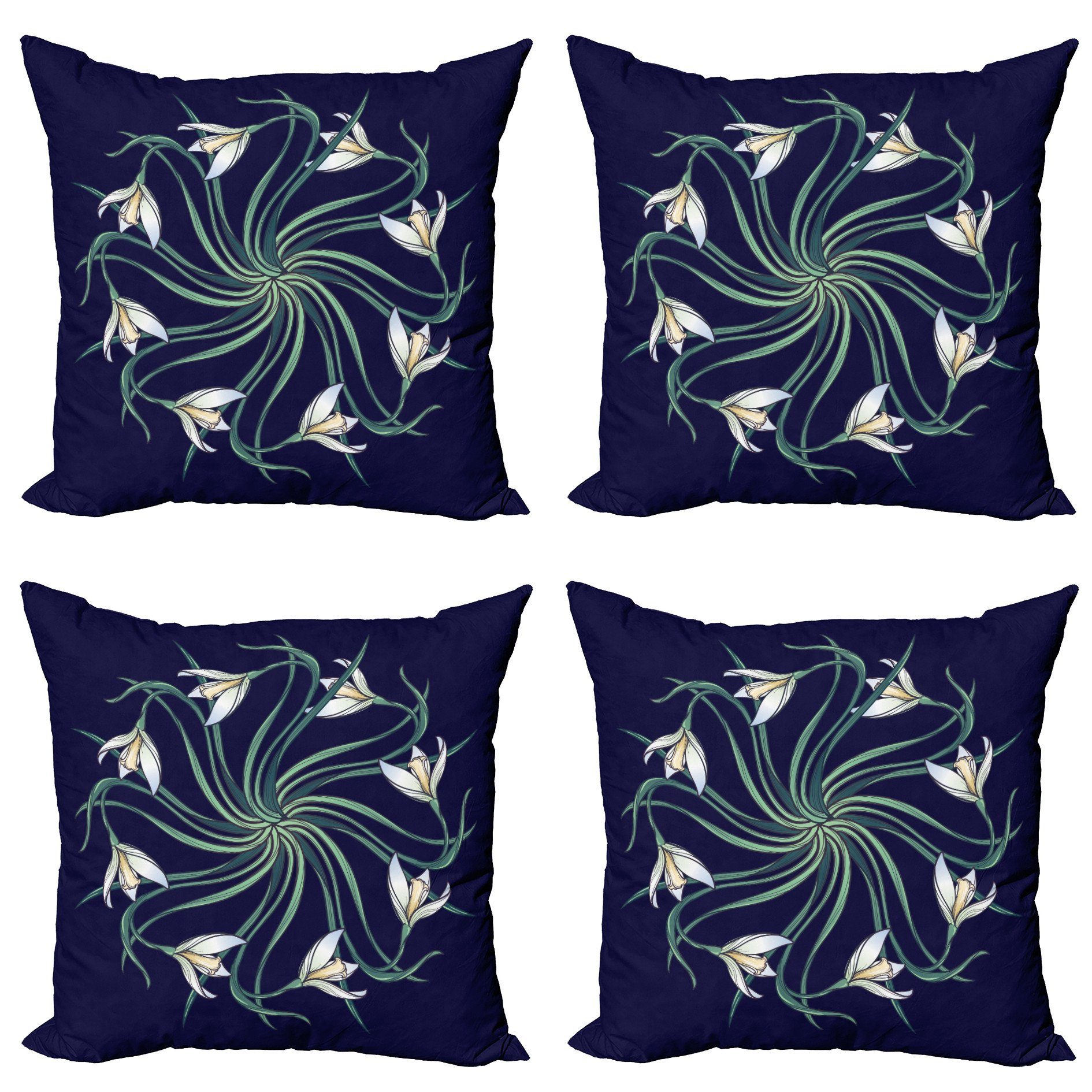 Art Floral Doppelseitiger Nouveau Stück), (4 Digitaldruck, Modern Blume Accent Design Kissenbezüge Abakuhaus