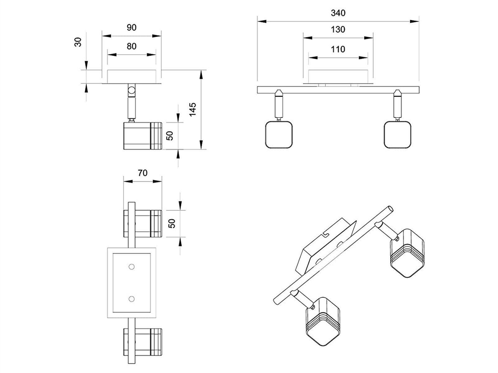 LED fest integriert, Deckenstrahler, meineWunschleuchte 2-flammig Warmweiß, Ankleidezimmer 34cm 2er-SET LED Deckenleuchten Weiß Treppenhaus