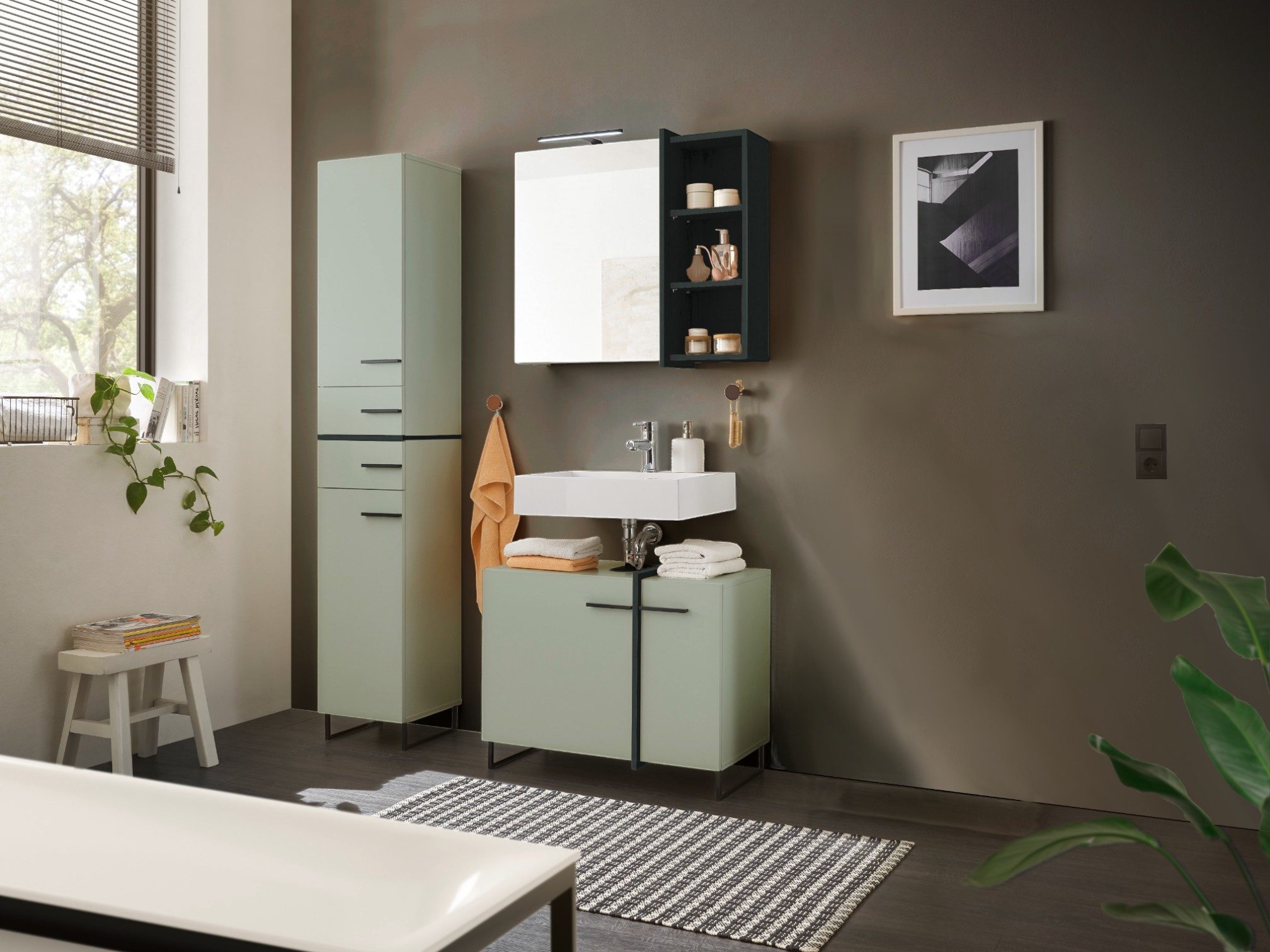 moebel-dich-auf Badmöbel-Set MESSINA, (Set 2, 3-St., Hochschrank, Spiegelschrank, Wbu), Softclose-Funktion