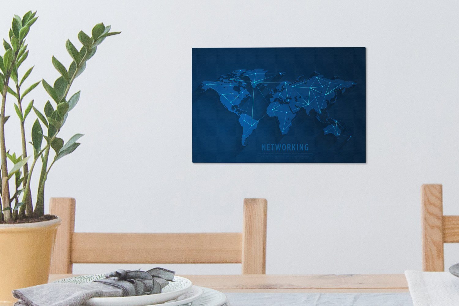 OneMillionCanvasses® Leinwandbild Weltkarte - Einfach (1 Aufhängefertig, 30x20 Leinwandbilder, Blau, Wandbild Wanddeko, St), - cm