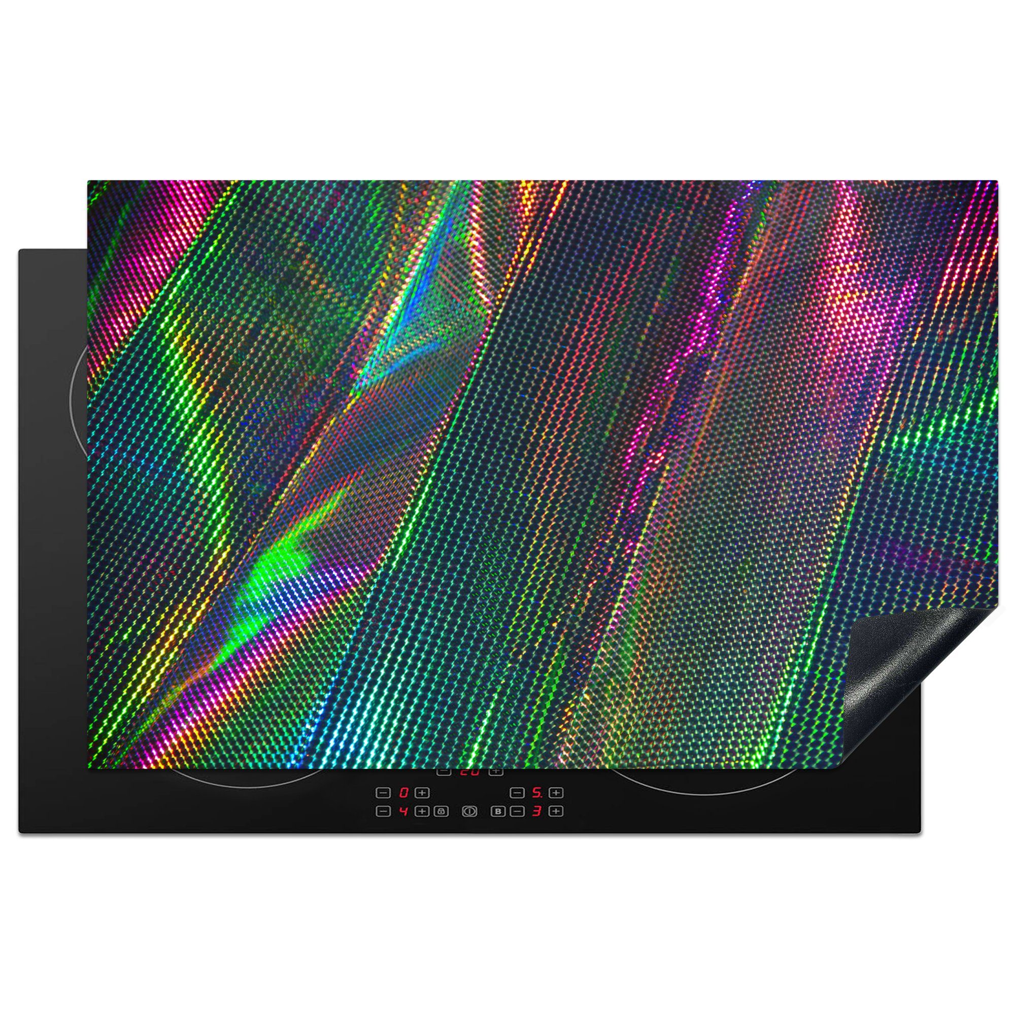 MuchoWow Herdblende-/Abdeckplatte Regenbogenlicht auf silberner Oberfläche, Vinyl, (1 tlg), 81x52 cm, Induktionskochfeld Schutz für die küche, Ceranfeldabdeckung