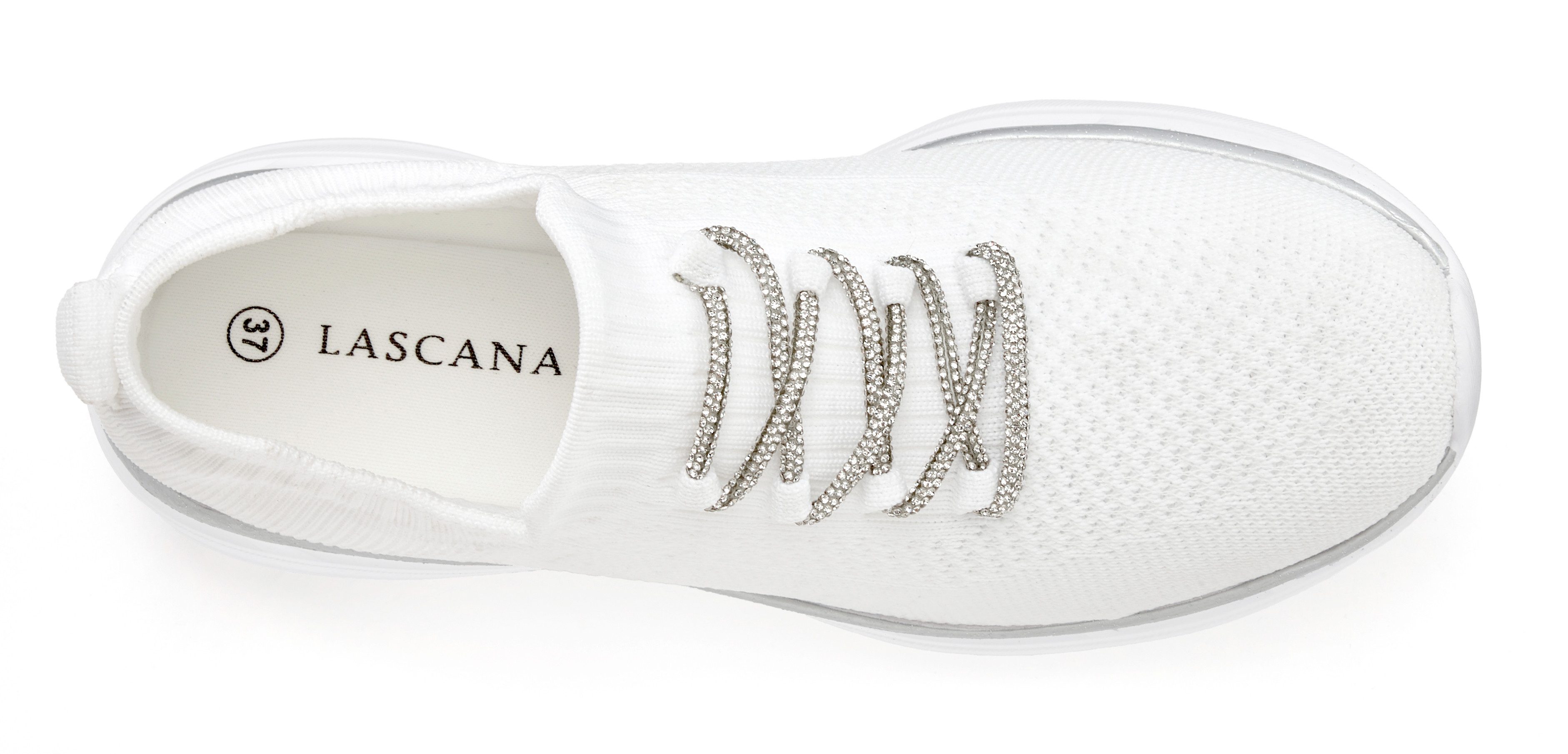 LASCANA Slip-On-Sneaker, Slipper, Freizeitschuh, Sneaker mit modischer Glitzerschnürung VEGAN