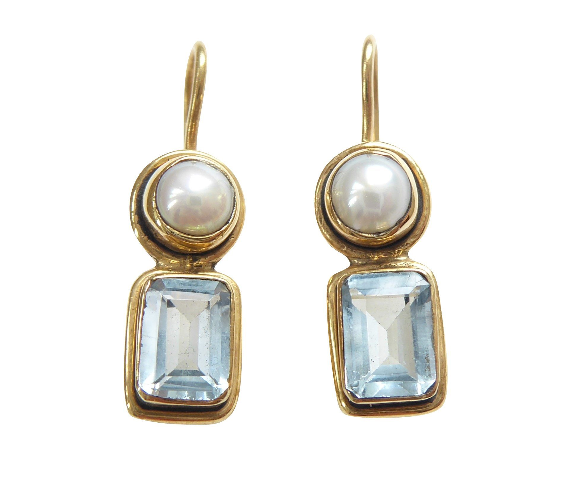 Mugello Paar Ohrhänger Dante Topas Süßwasserperle funkelnd Geschenk Geburtstag, Handarbeit aus kleiner florentinischen Manufaktur, Vintageschmuck