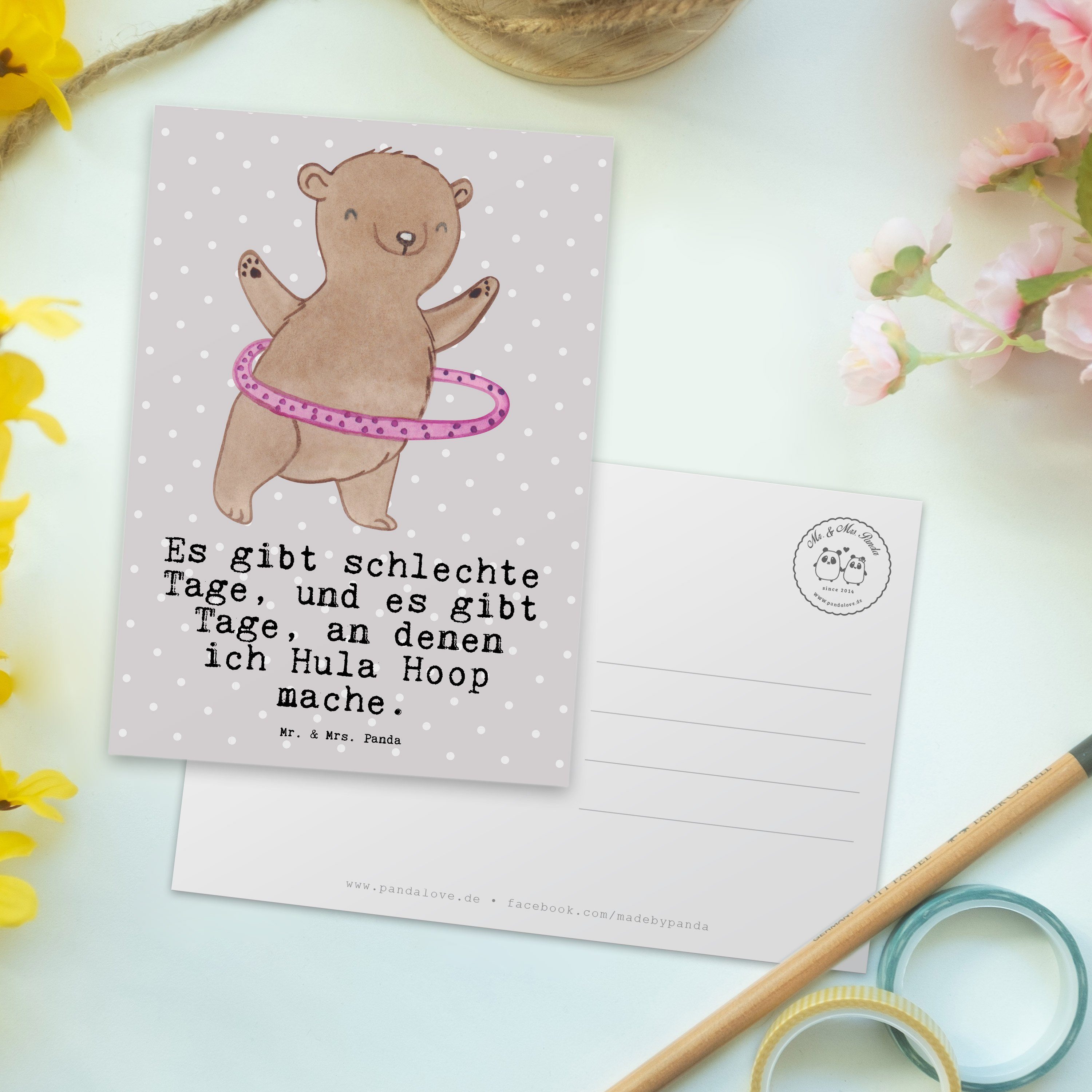 Hula Geburtstagskarte, Geschenk, Hoop Grau & Postkarte Grußk Pastell - Tage Mrs. Mr. - Panda Bär