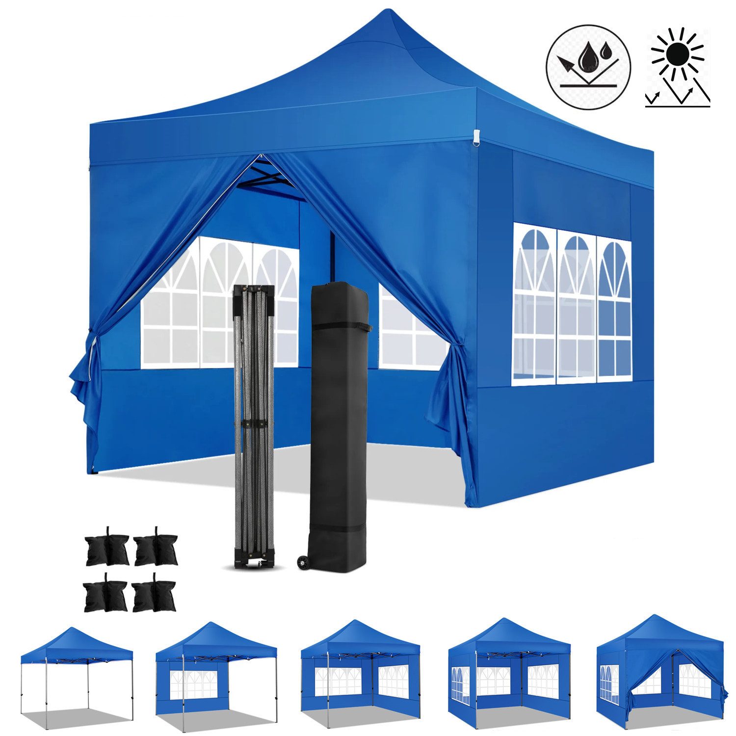 LUCKZON Pavillon 3x3m, Spitzpavillon mit 4 günstig online kaufen
