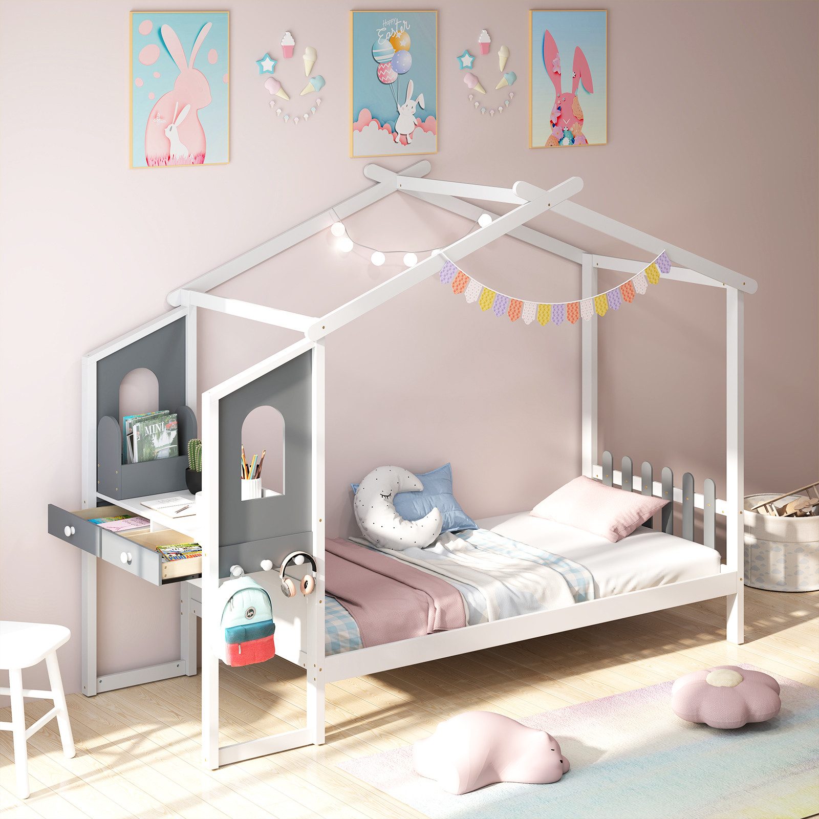 COSTWAY Kinderbett, Hausbett, mit Lattenrost & günstig online kaufen