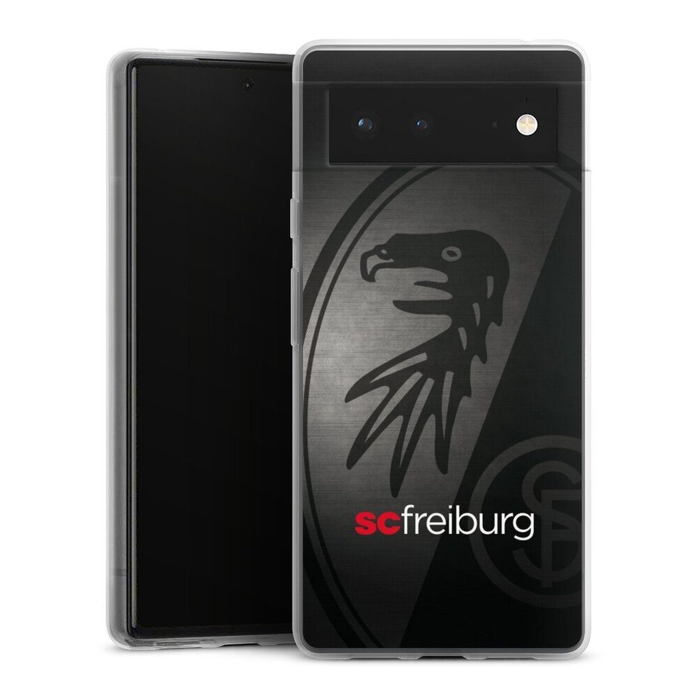 DeinDesign Handyhülle SC Freiburg Offizielles Lizenzprodukt Metallic Look, Google Pixel 6 Slim Case Silikon Hülle Ultra Dünn Schutzhülle