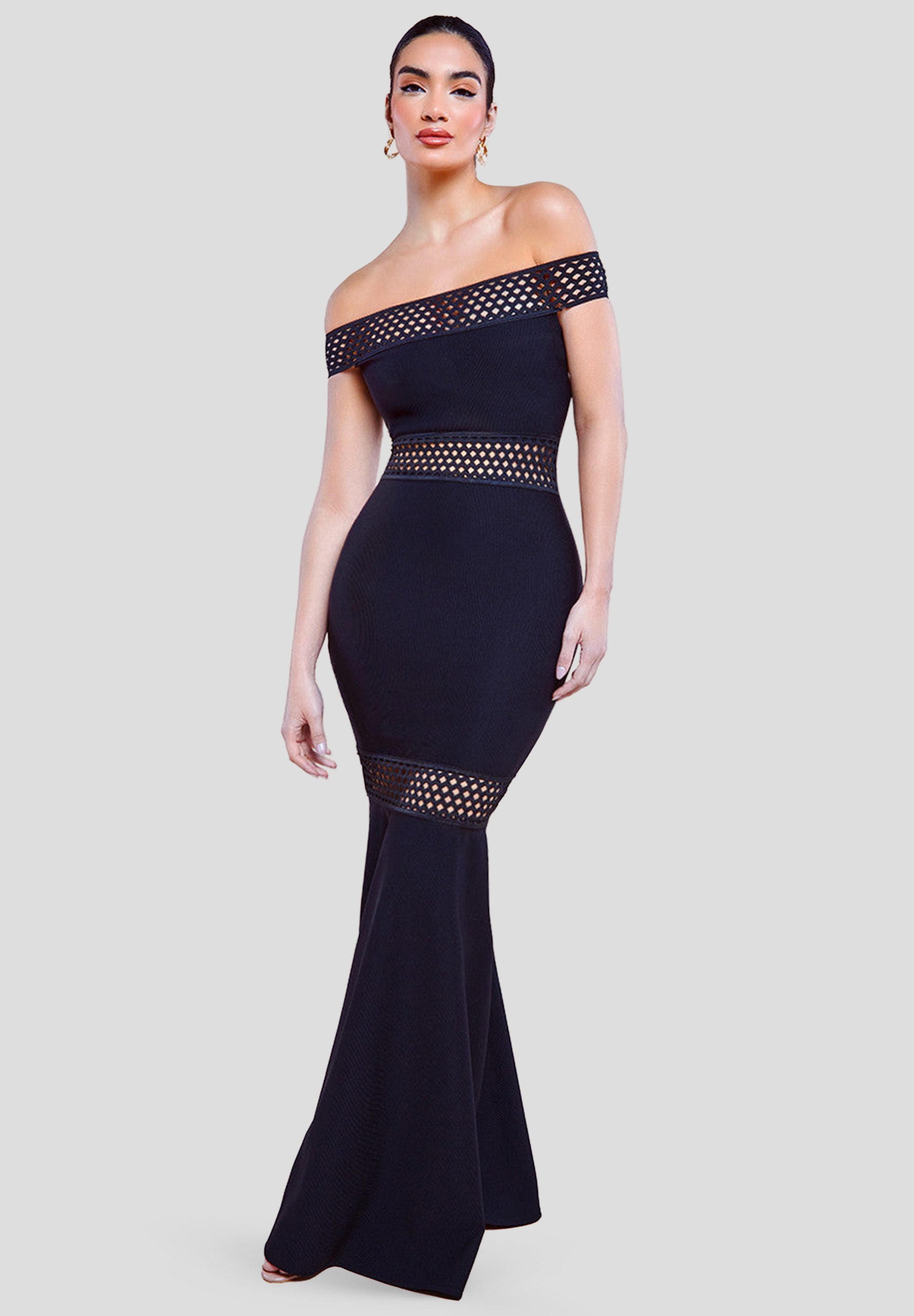 Goddiva Maxikleid Off The Shoulder Ribbed Bodycon Maxi Dress langes Kleid günstig online kaufen