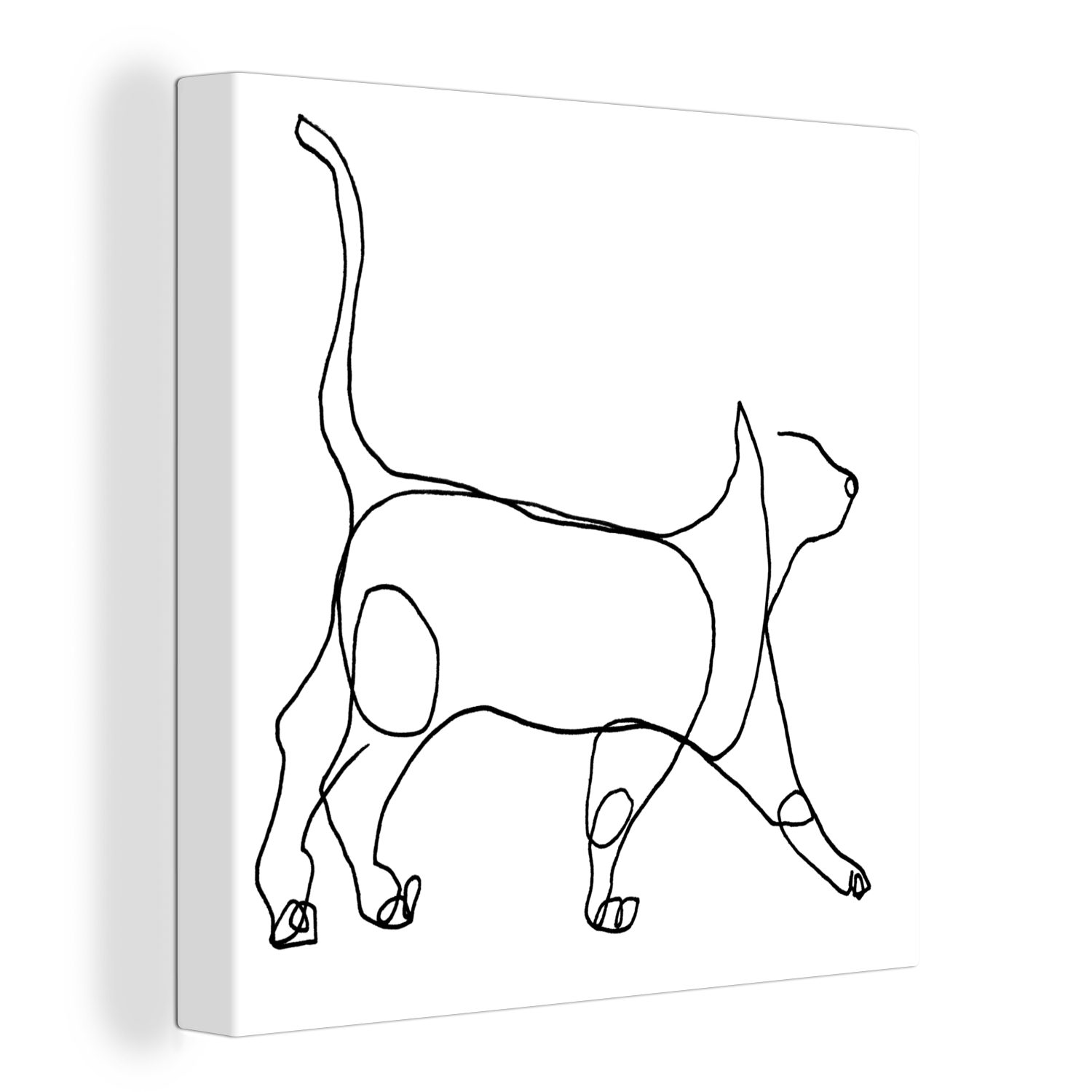OneMillionCanvasses® Leinwandbild Katze - Schwarz - Strichzeichnung, (1 St), Leinwand Bilder für Wohnzimmer Schlafzimmer