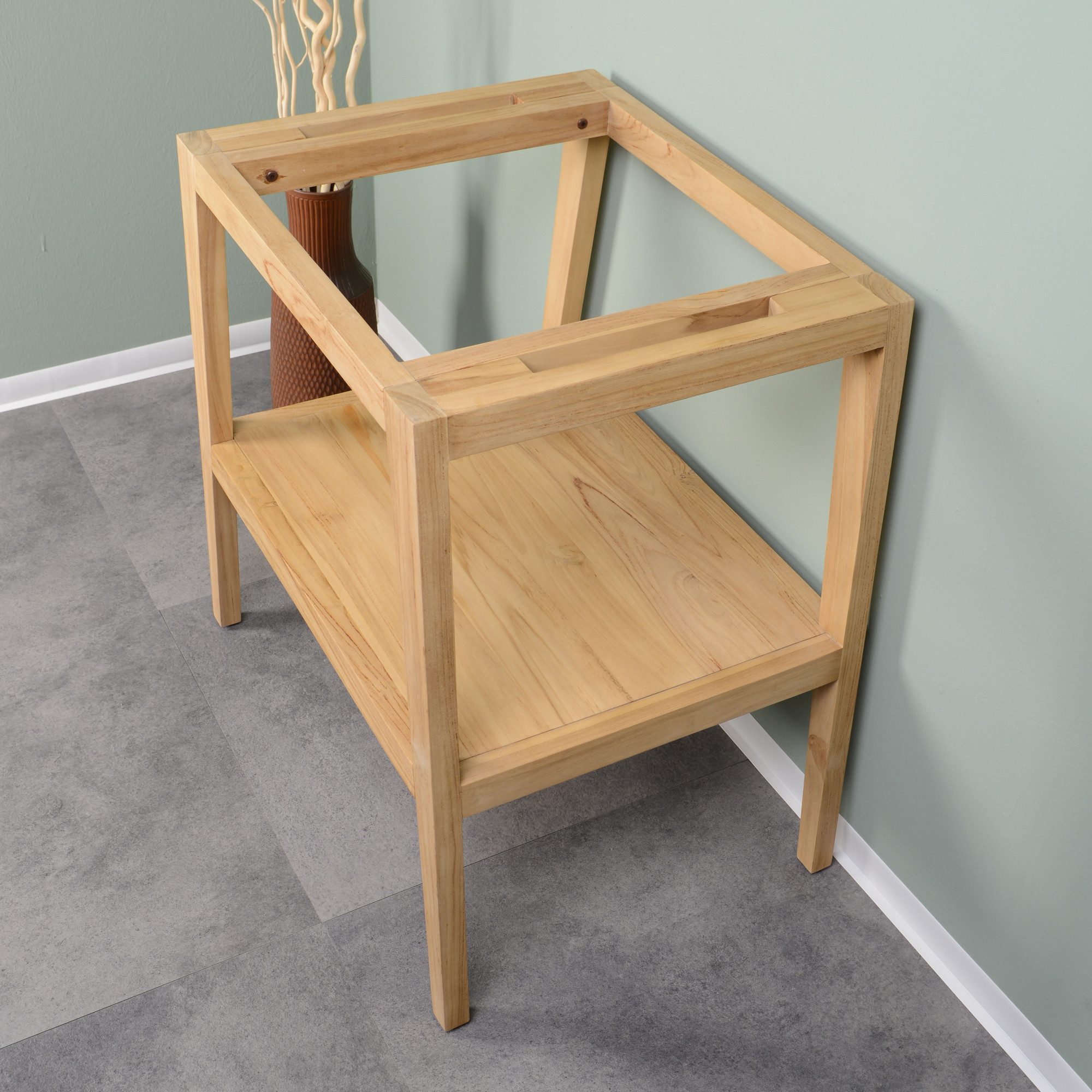 wohnfreuden Waschbeckenunterschrank Teakholz Waschtisch Untergestell TITIN 76 cm breit