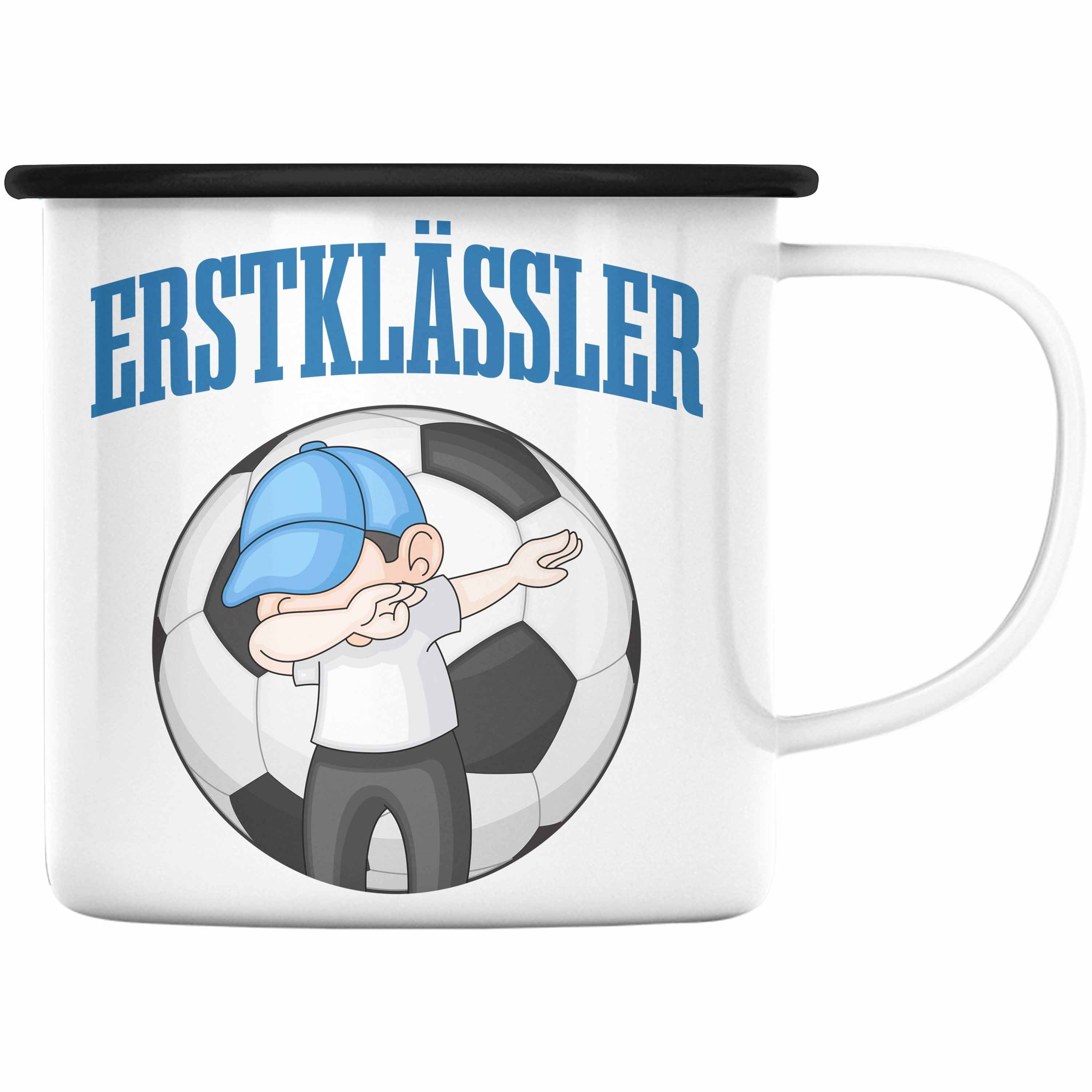 Einschulung Geschenkidee für Tasse Junge Schultüte Füllung Fussball 1. Schulstart Thermotasse Schwarz Schulanfang Schuleinführung Geschenk Schulkind Trendation Jungs Emaille Trendation Schultag -