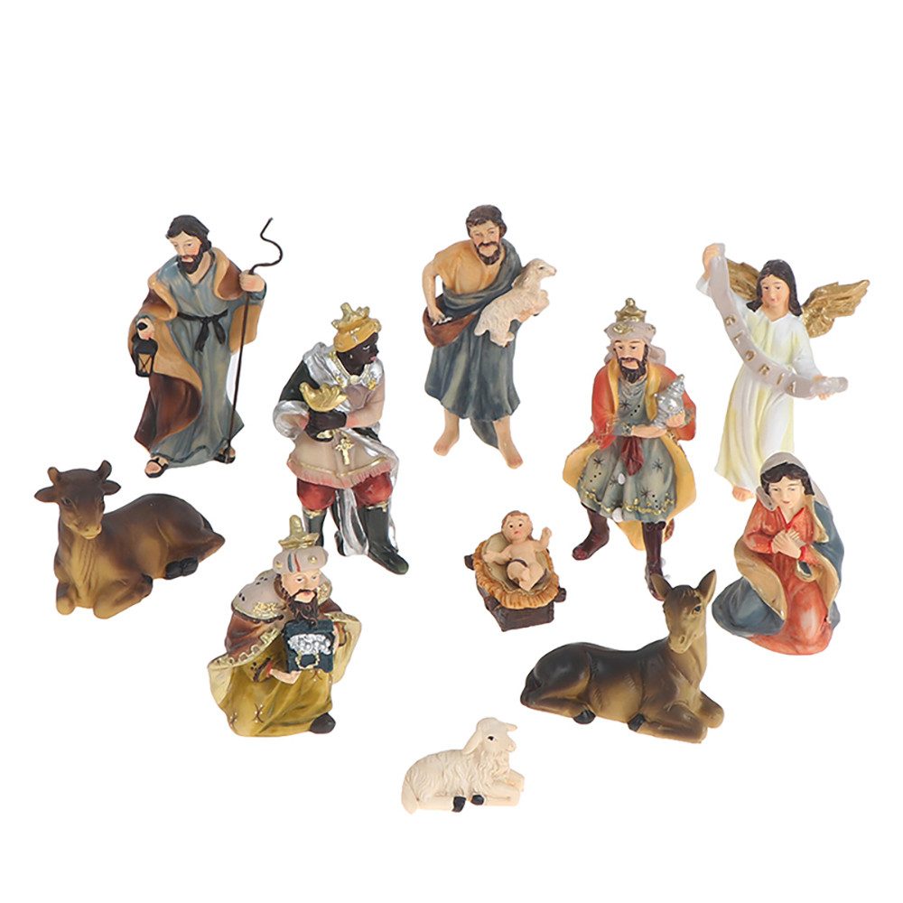 Fanci Home Krippenfigur Weihnachtskrippe W5 ca. 10cm groß Weihnachtsdeko Krippenzubehör (11 St., 11er Set), Handbemalte Krippenfiguren heilige Familie Advent Dekoration