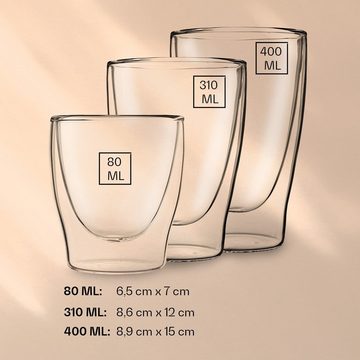Feelino Thermoglas DUOS doppelwandiges Glas 2 x 80, 310, 400 ml inkl. Löffel, Glas