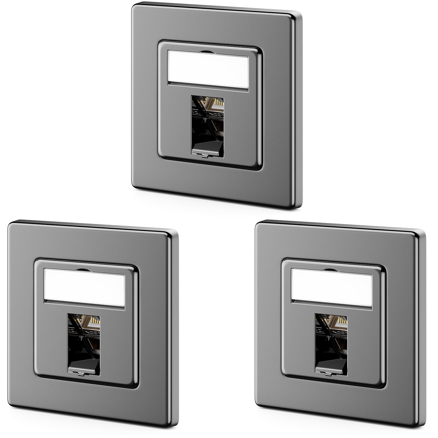 deleyCON deleyCON 3x CAT7 Unterputzdose + Keystone Modul (45° RJ45) Schwarz Netzwerk-Adapter