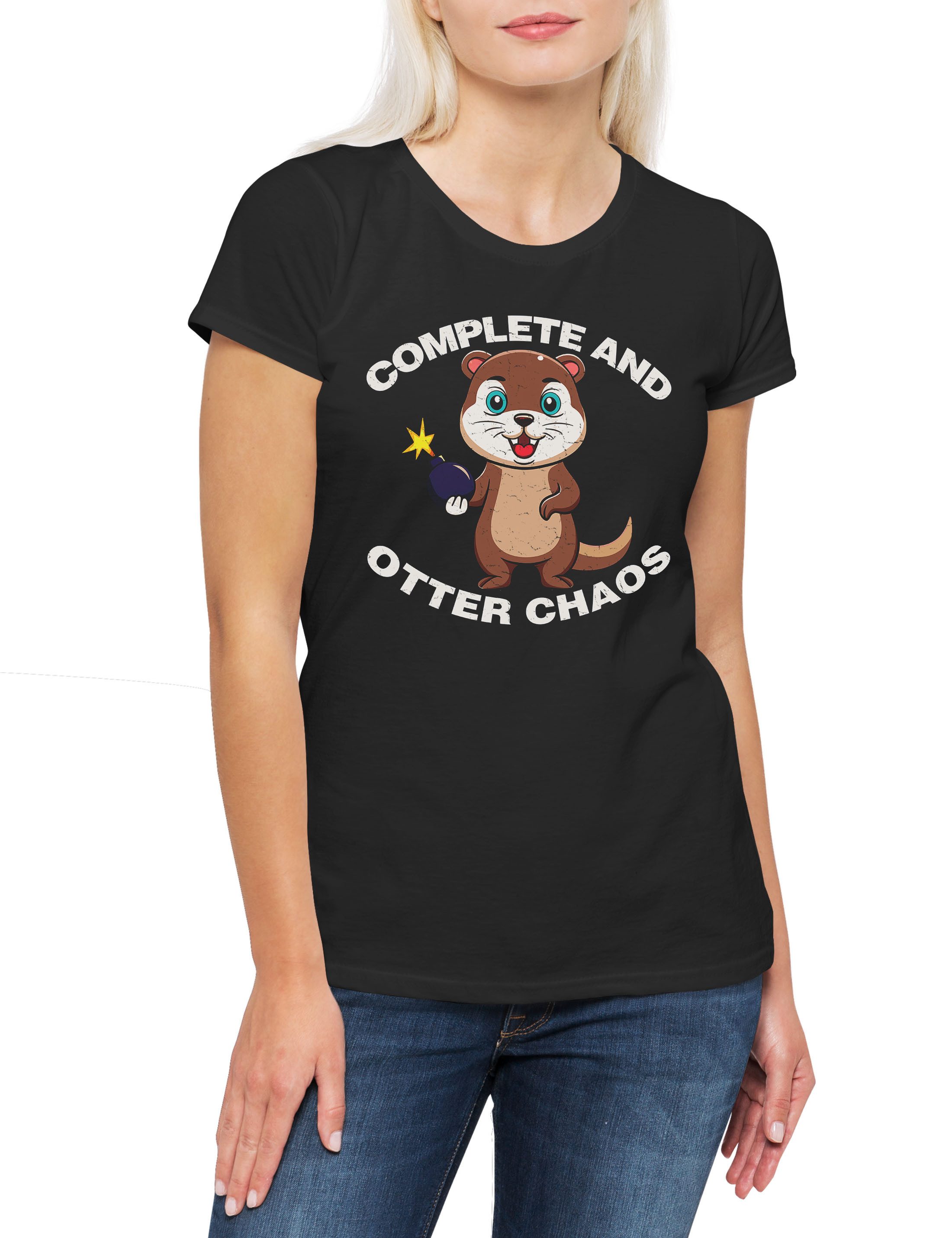 Print-Shirt Complete And Otter Chaos Damen T-Shirt Slogan Spruch Wildlife lontra