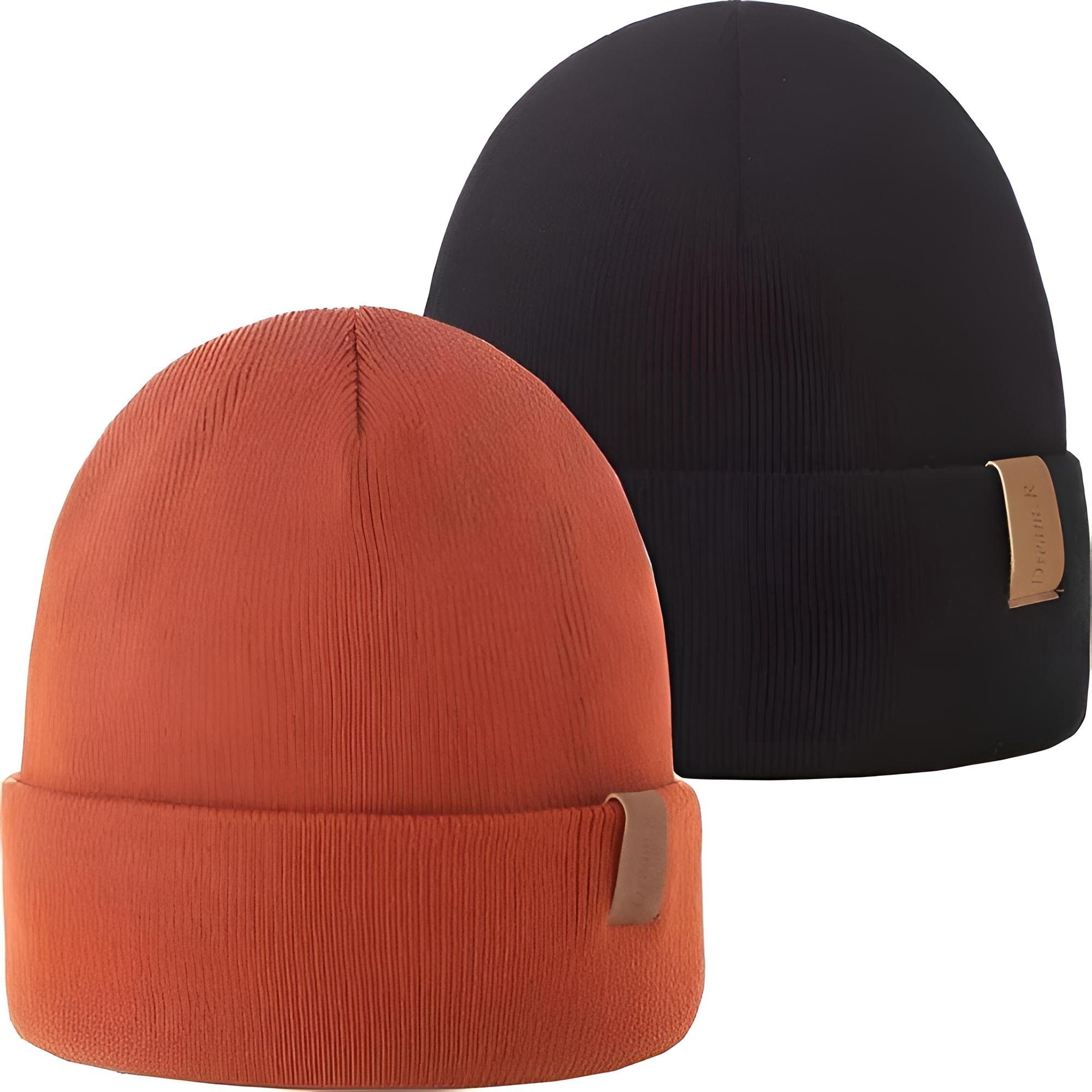 Diyarts Beanie (Modische Wintermütze, 2-St., 2er Set, für Damen und Herren) atmungsaktiv und dehnbar, universell passend Schwarz, Dunkelorange