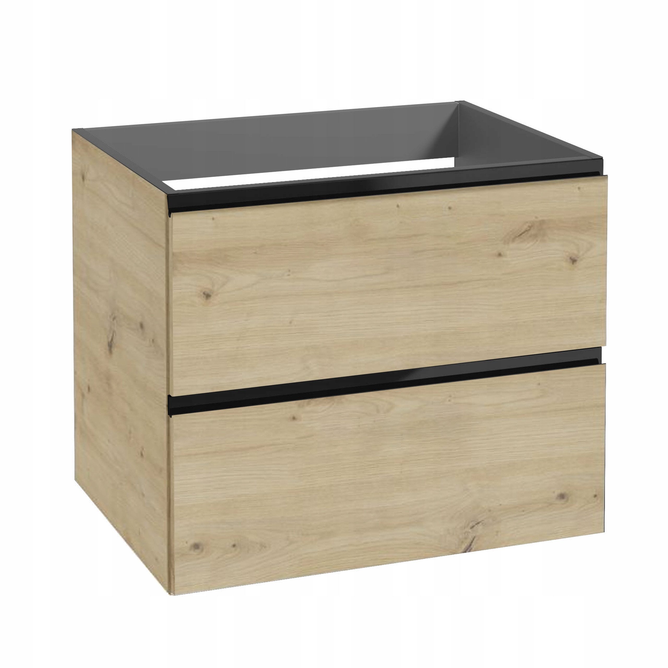 STAMAR Waschtisch Badmöbel Unterschrank 60 cm hängend 2 Schubladen Eiche Artisan, Waschbeckenunterschrank Soft-Close schwarz matt grifflos modern