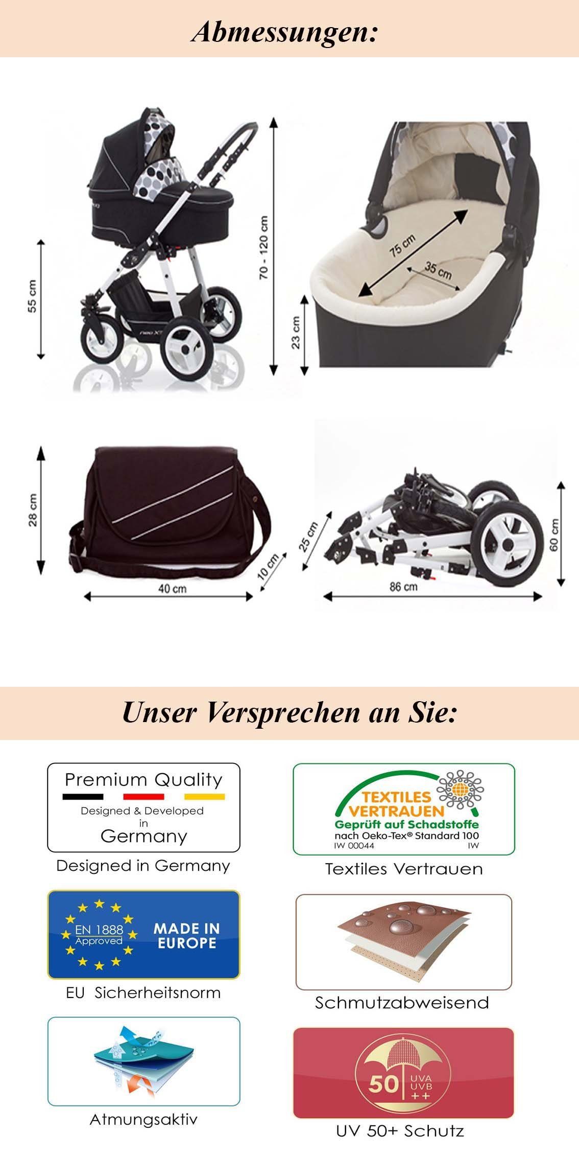 babies-on-wheels 1 Kombi-Kinderwagen Weiß-Schwarz inkl. Sonnenschirm 18 - von Farben Teile Star und bis in Jahre 16 - Fußsack in Geburt Autositz, 5 4 City