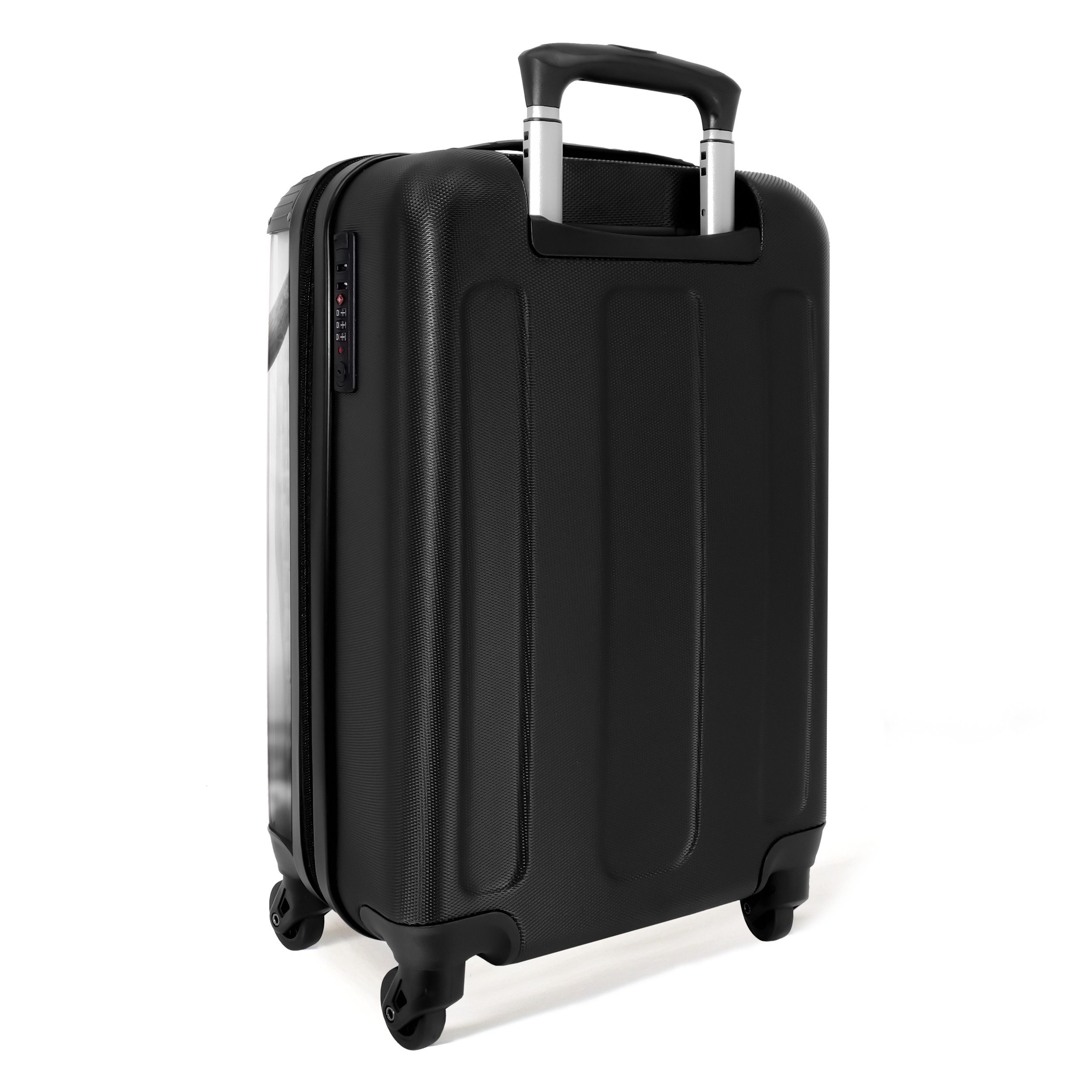 NoBoringSuitcases.com© Hartschalen-Trolley Schottischer Highlander in Schwarz und Weiß 55x35x20cm, Reisetasche mit Rollen, Koffer Handgepäck Flugzeug