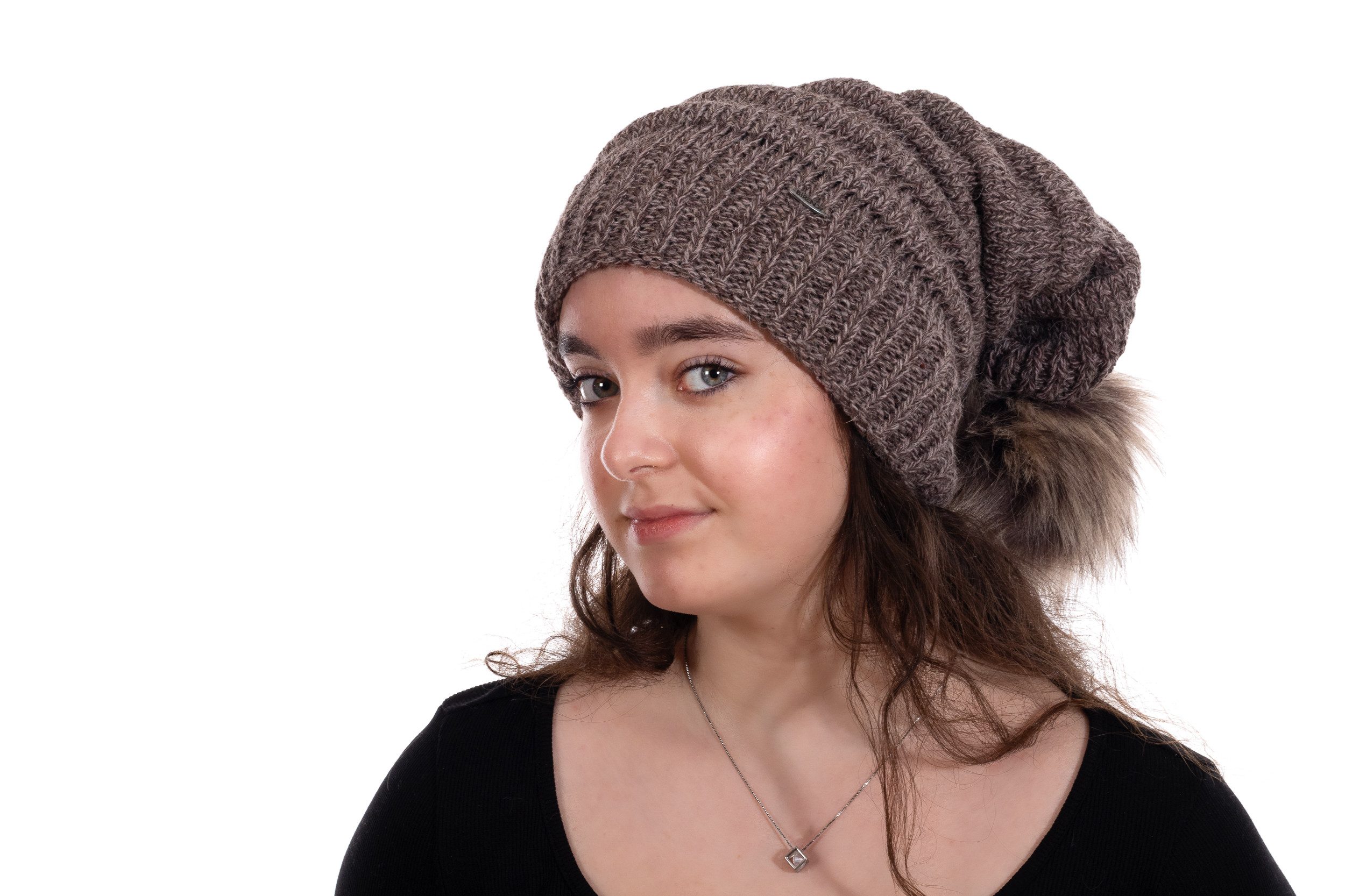 BIRENDY Beanie Beanie K Mütze Pudelmütze Strickmütze Bommel aus Fellimitat günstig online kaufen