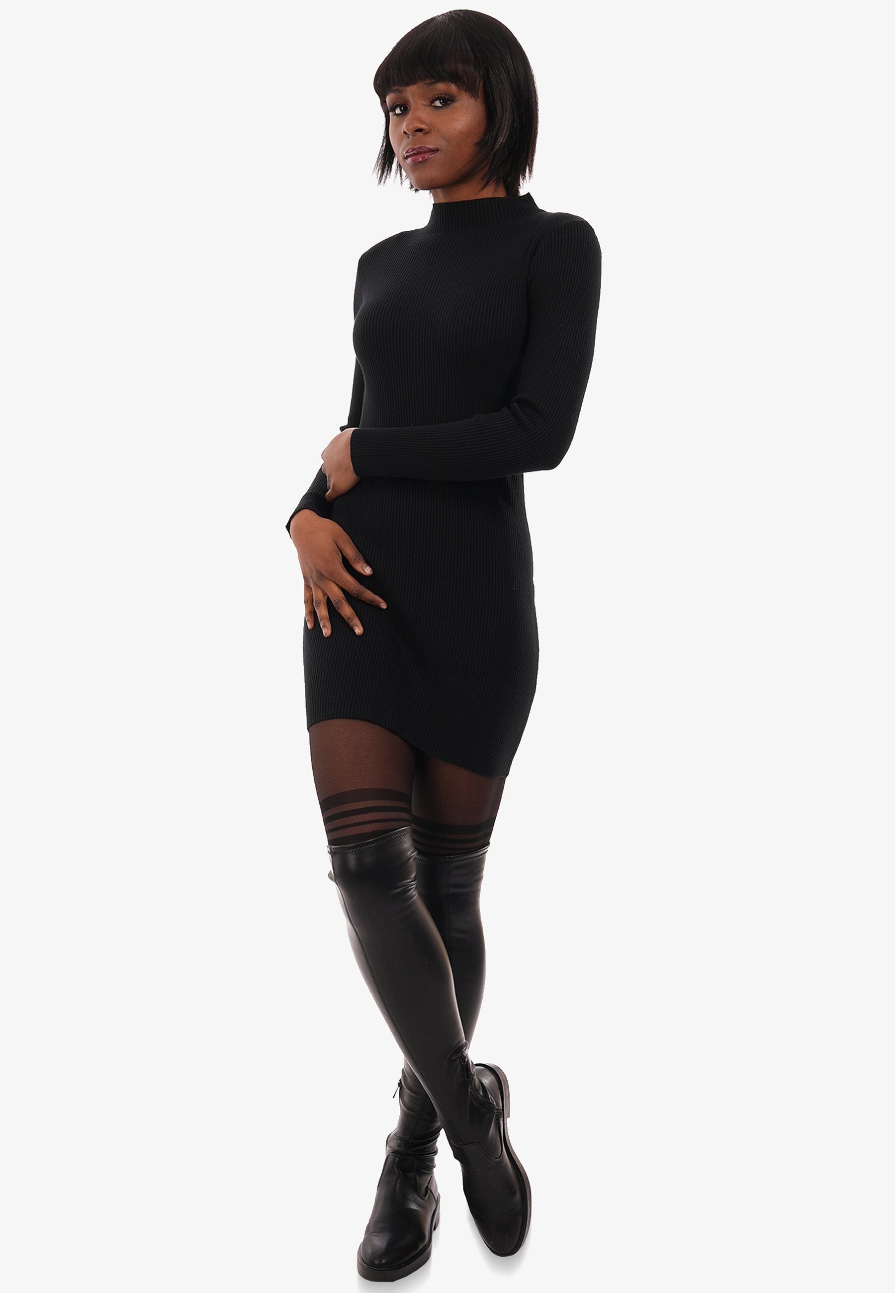 YC Fashion Style in Pullover Longpullover (1-tlg) mit Basic & Rippstrick aus Unifarbe, schwarz Stehkragen