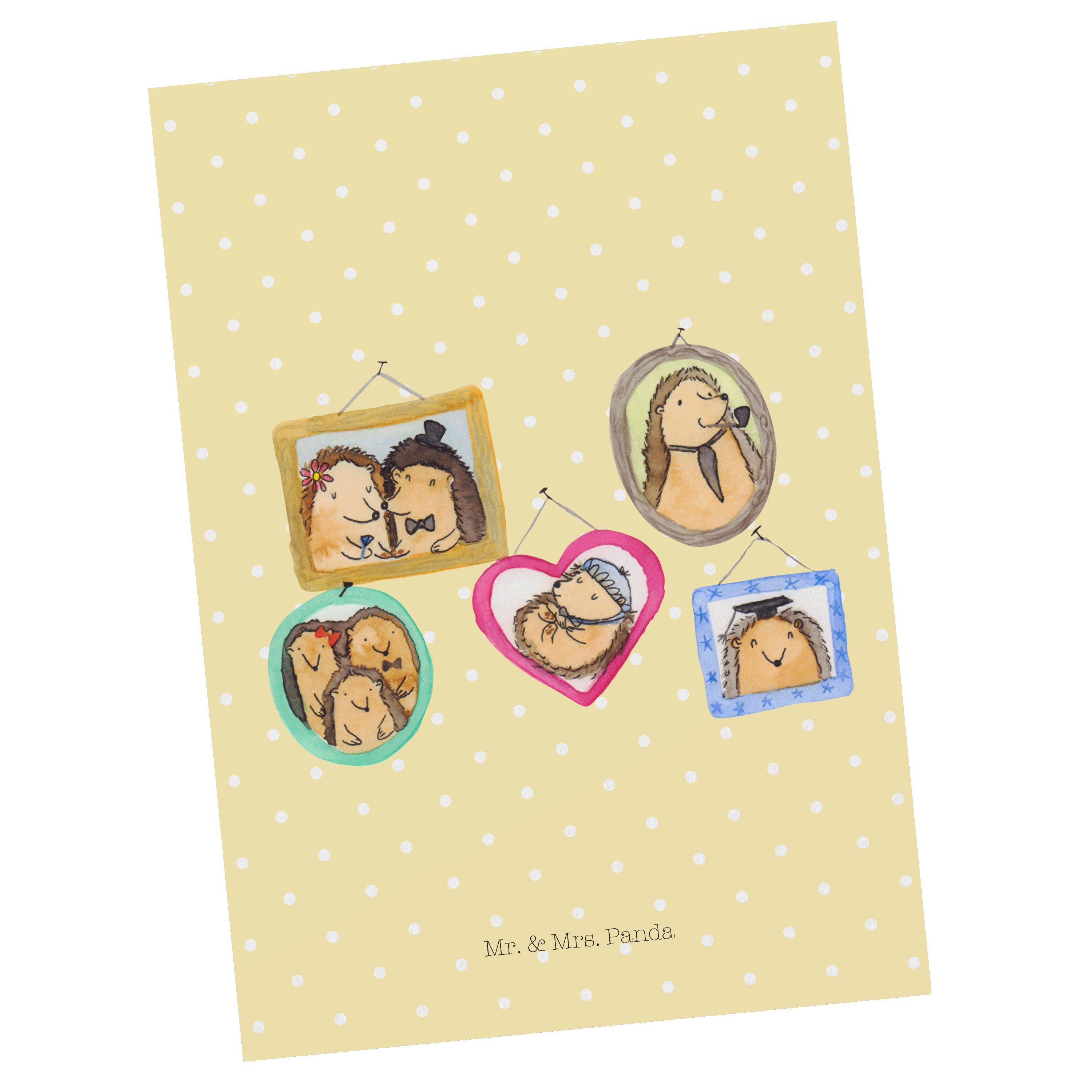 Mr. & Mrs. Panda Postkarte Igel Familie - Gelb Pastell - Geschenk, Schwester, Familienfoto, Gesc
